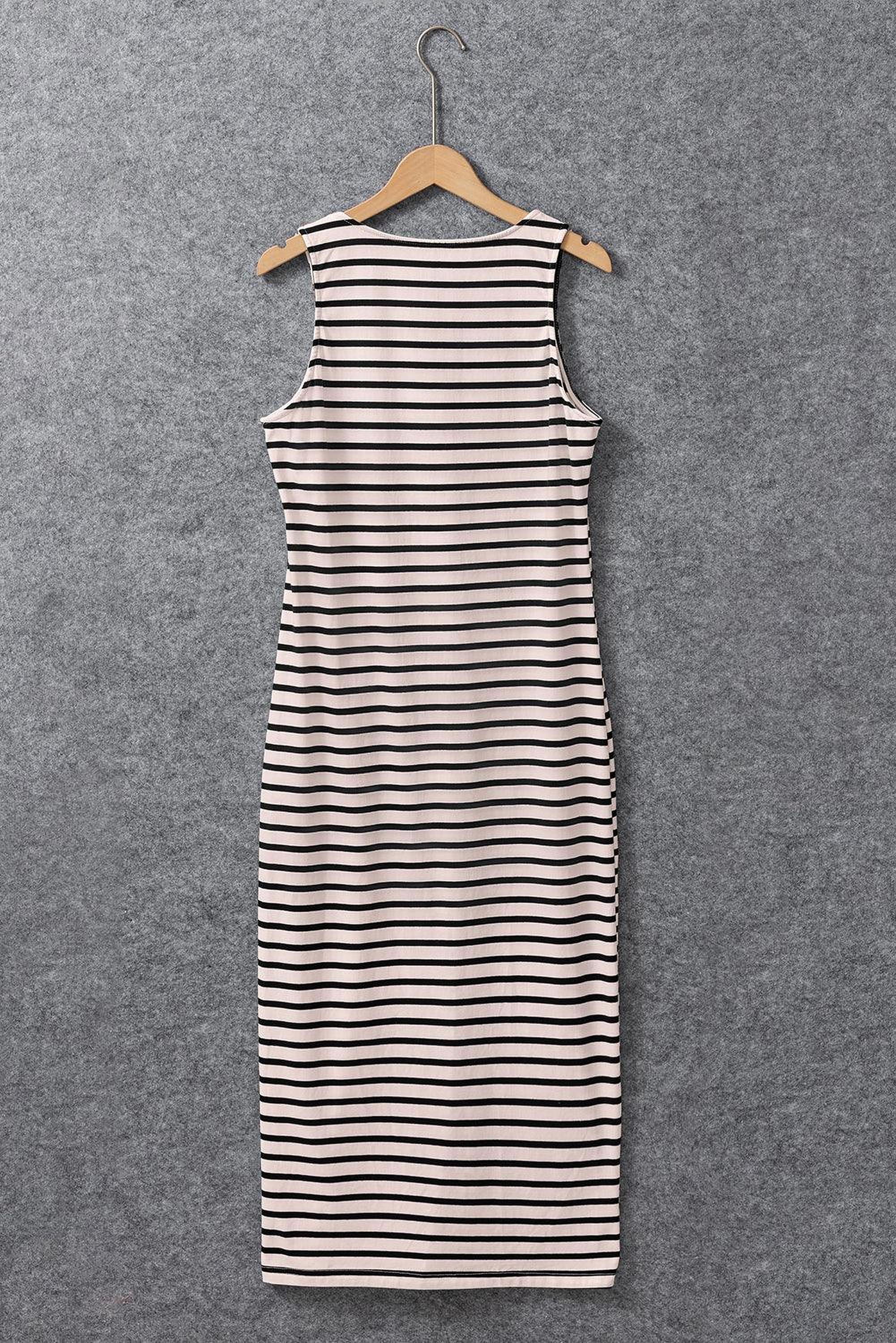 Maxi robe rayée sans manches avec des boutons, idéale pour un look estival