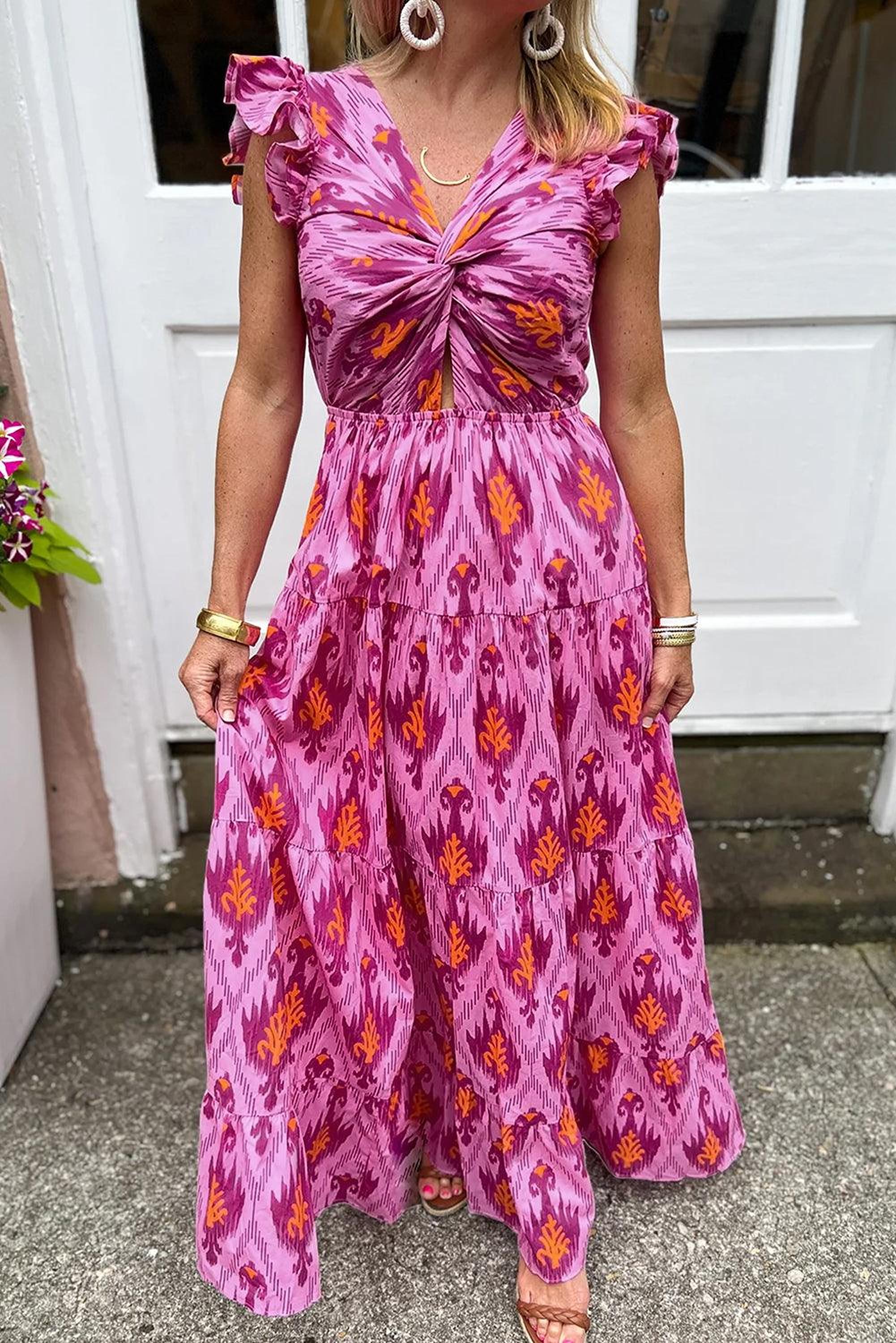 Robe maxi rétro avec volants, style vintage