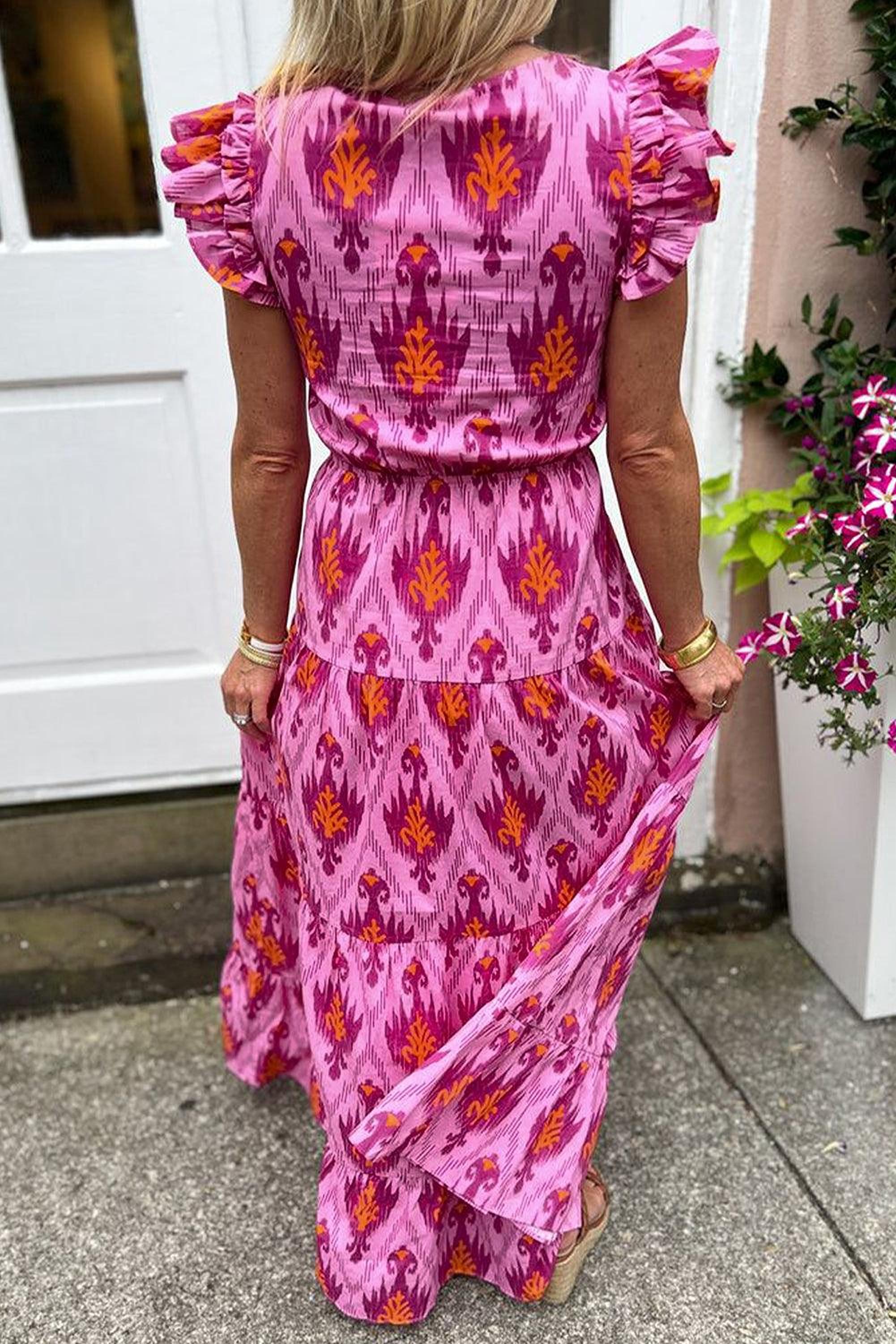 Robe maxi rétro avec volants, style vintage