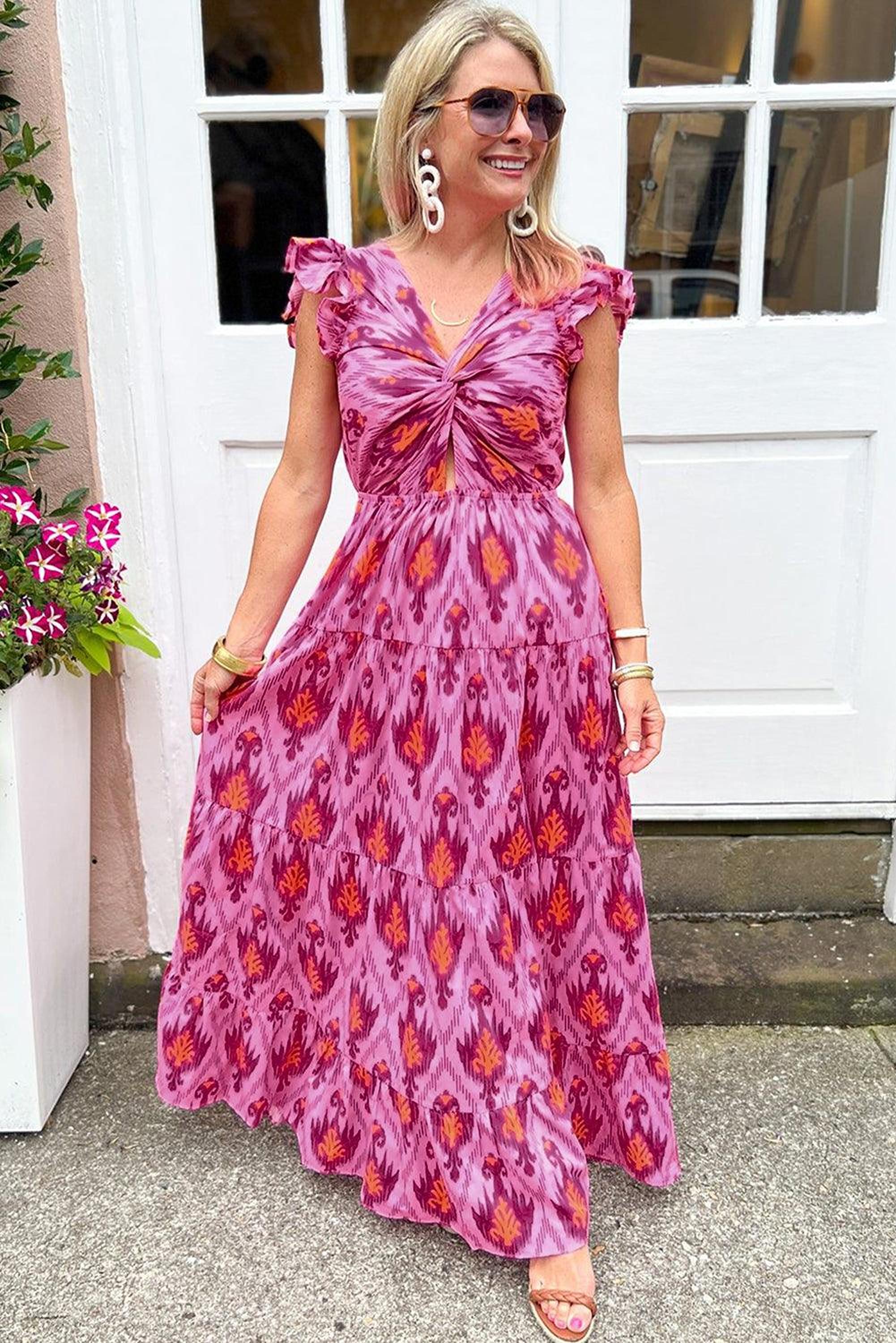 Robe maxi rétro avec volants, style vintage