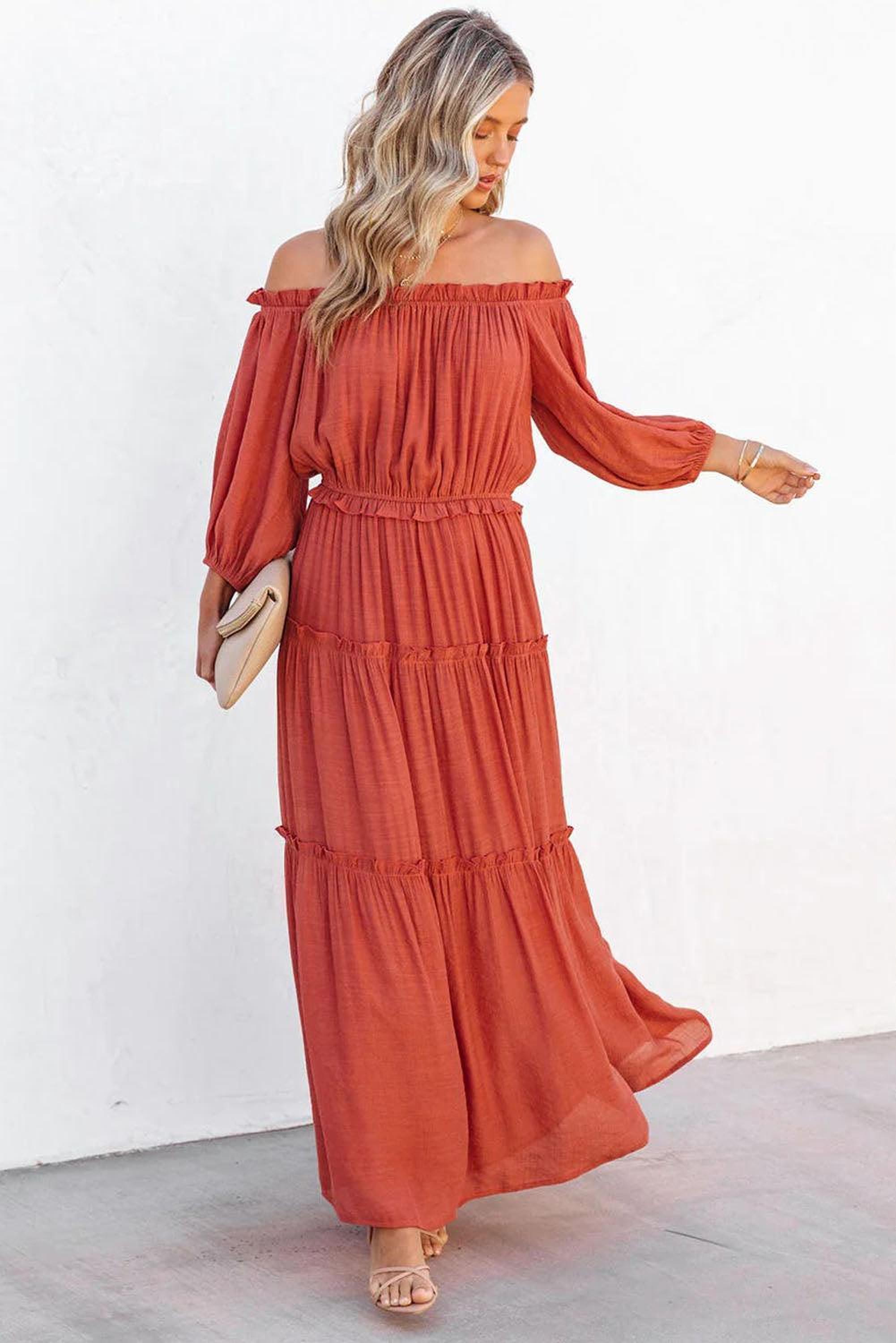 Robe maxi élégante sans épaules avec des manches ballon