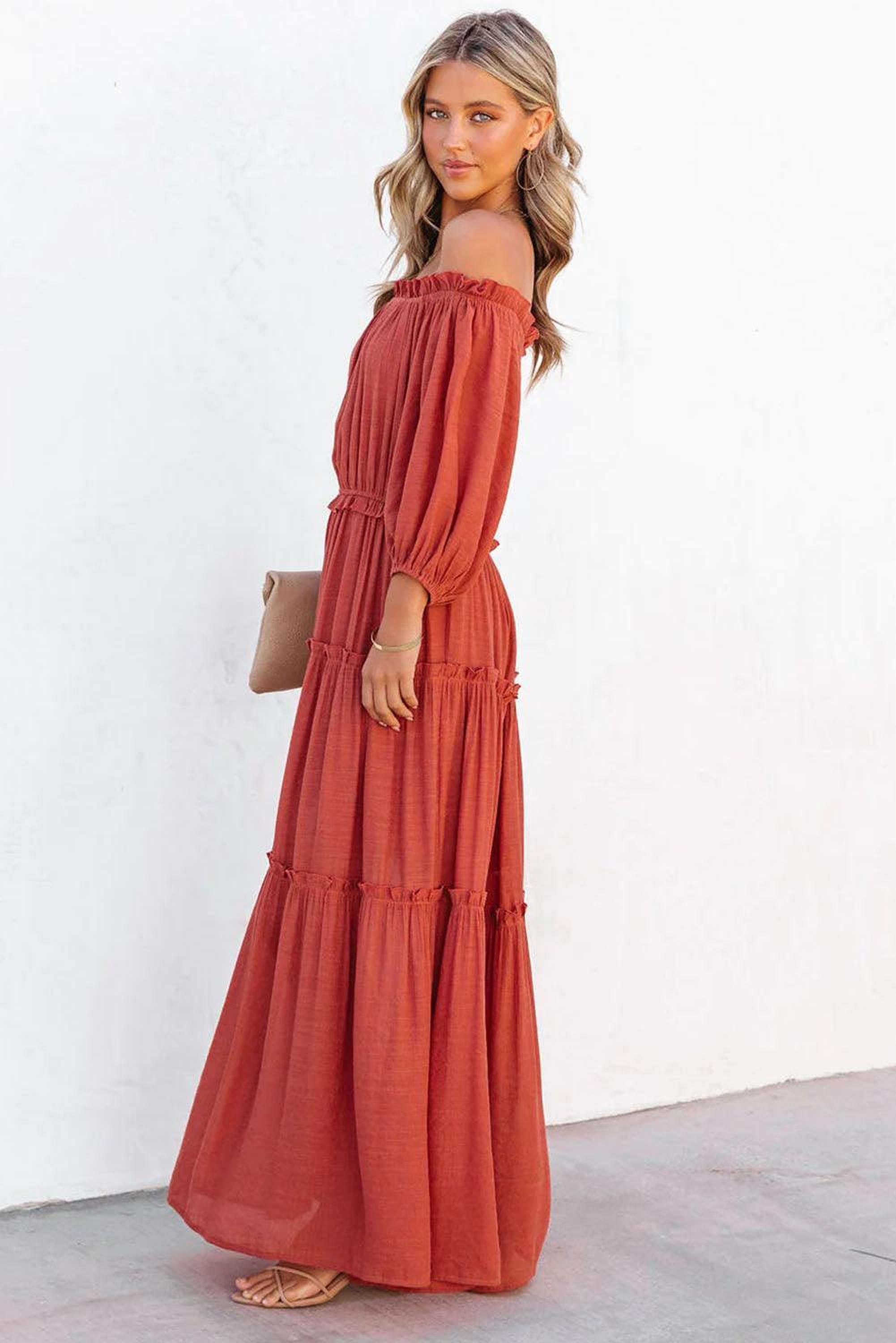 Robe maxi élégante sans épaules avec des manches ballon