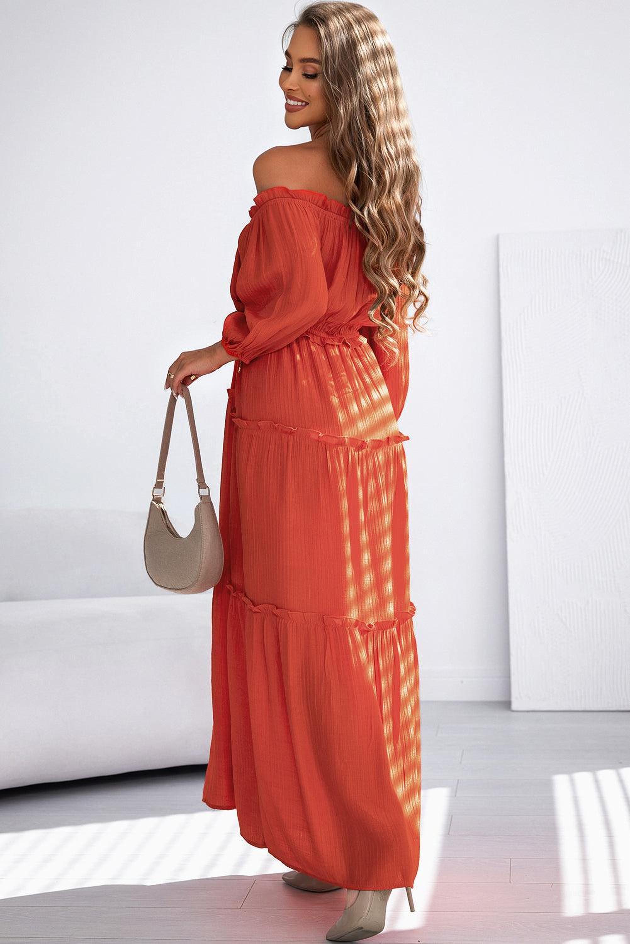 Robe maxi élégante sans épaules avec des manches ballon