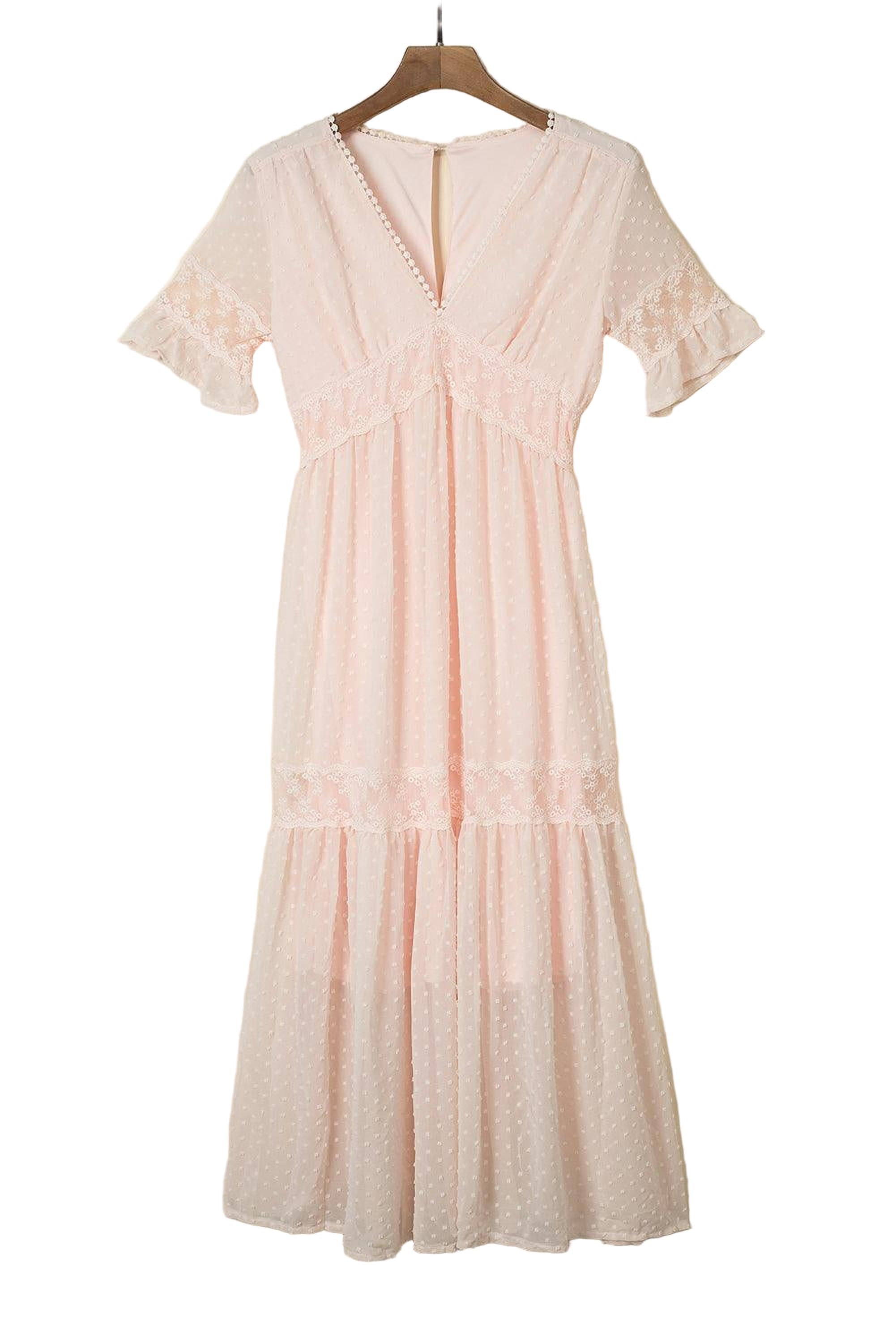 Robe maxi suisse à pois avec finition en dentelle élégante