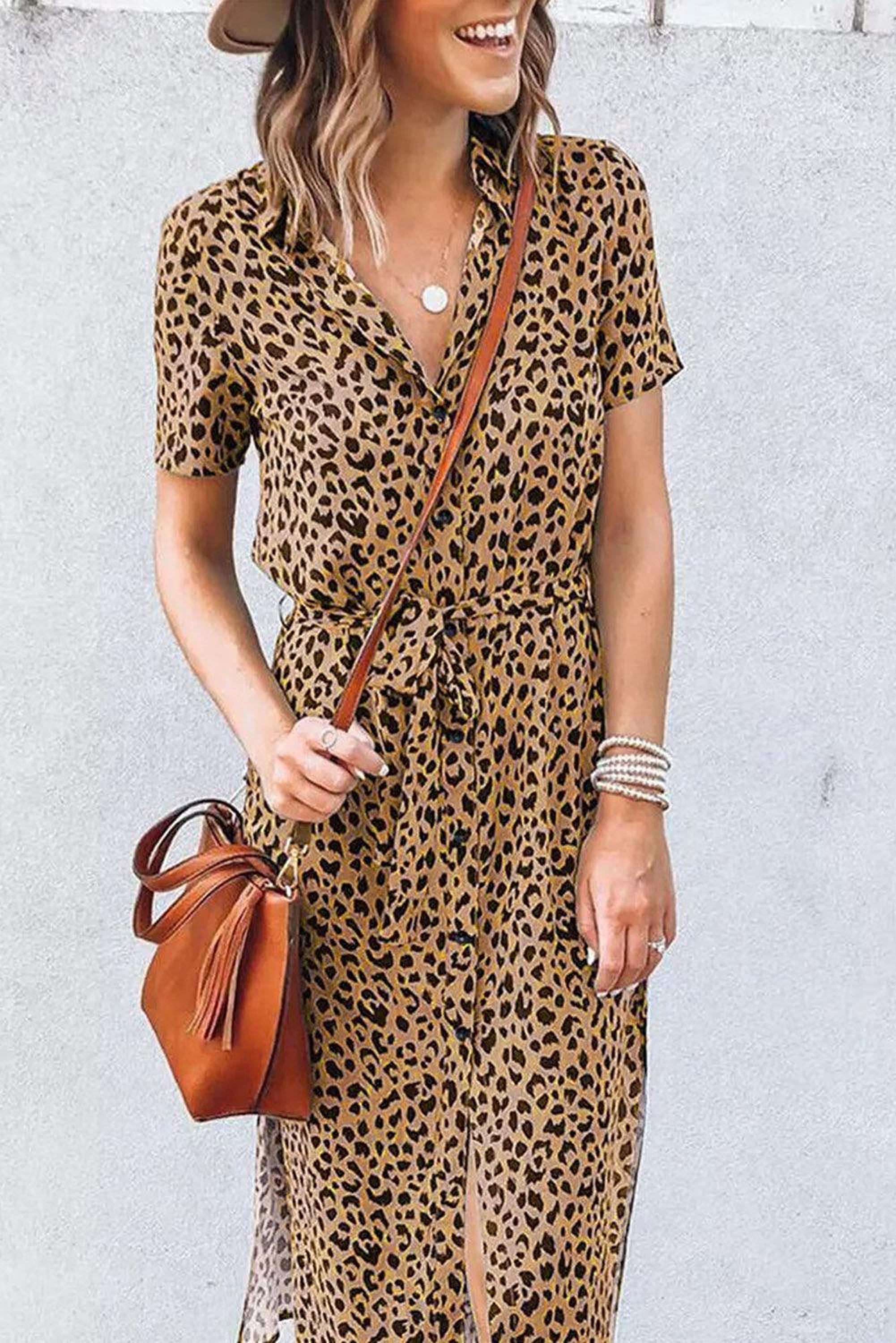 Robe midi à motif léopard avec col élégant