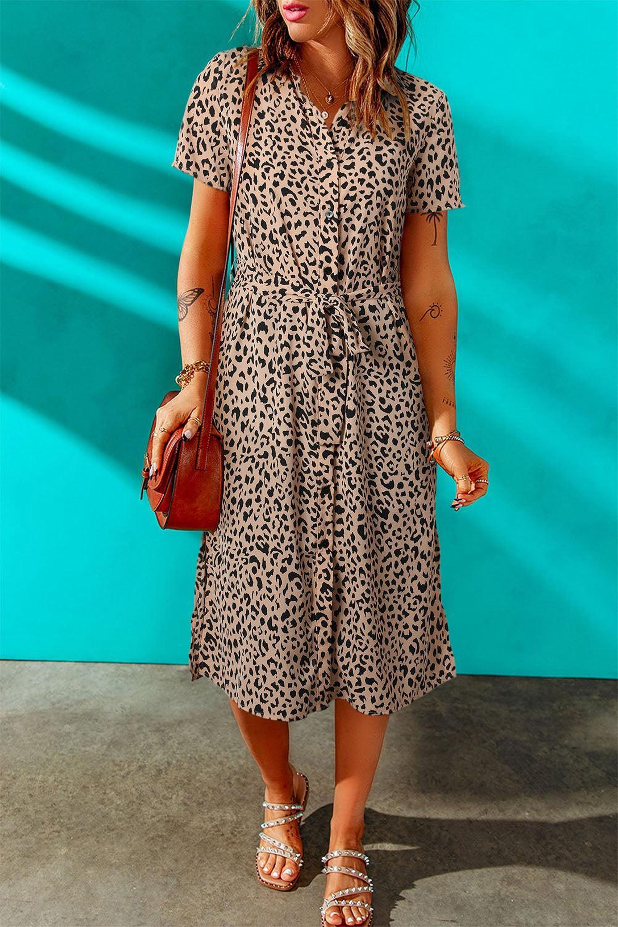 Robe midi à motif léopard avec col élégant