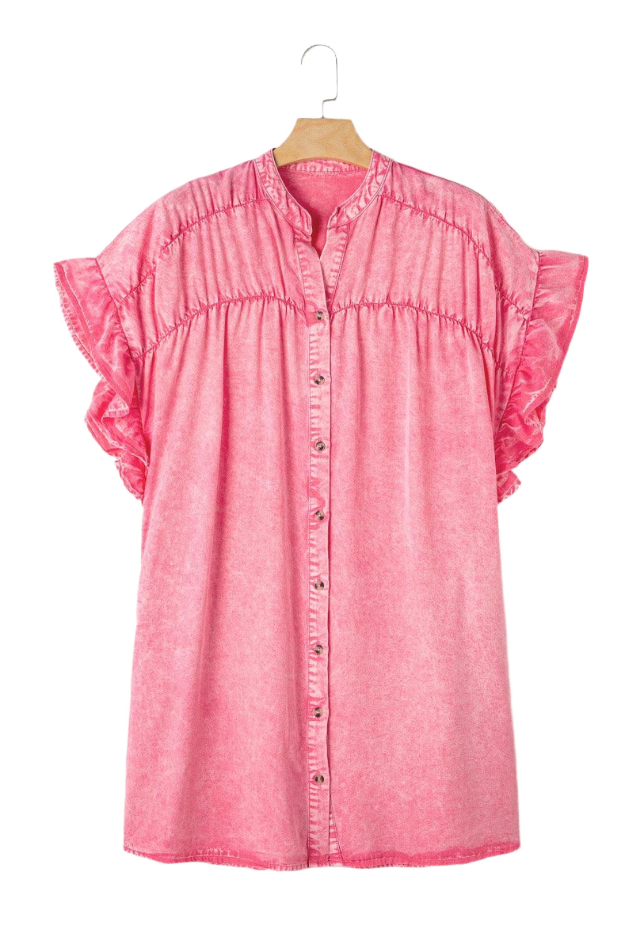 Mini robe en jean avec boutons et manches à volants courtes