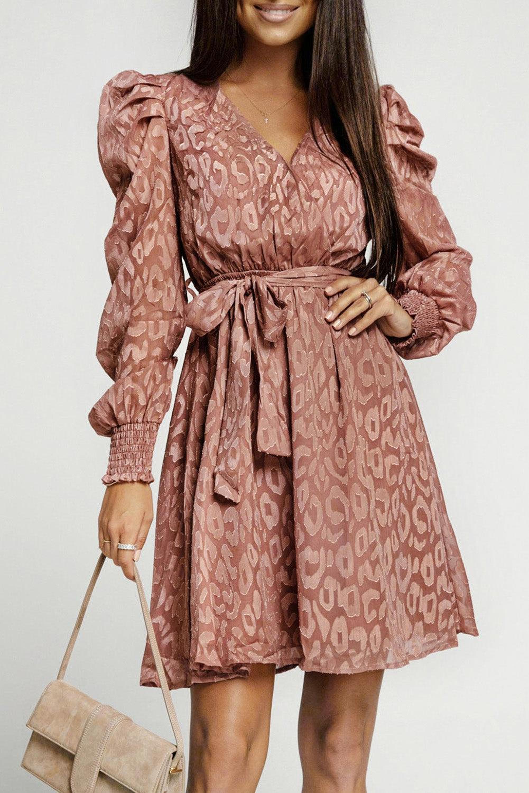 Robe portefeuille jacquard avec imprimé léopard élégante