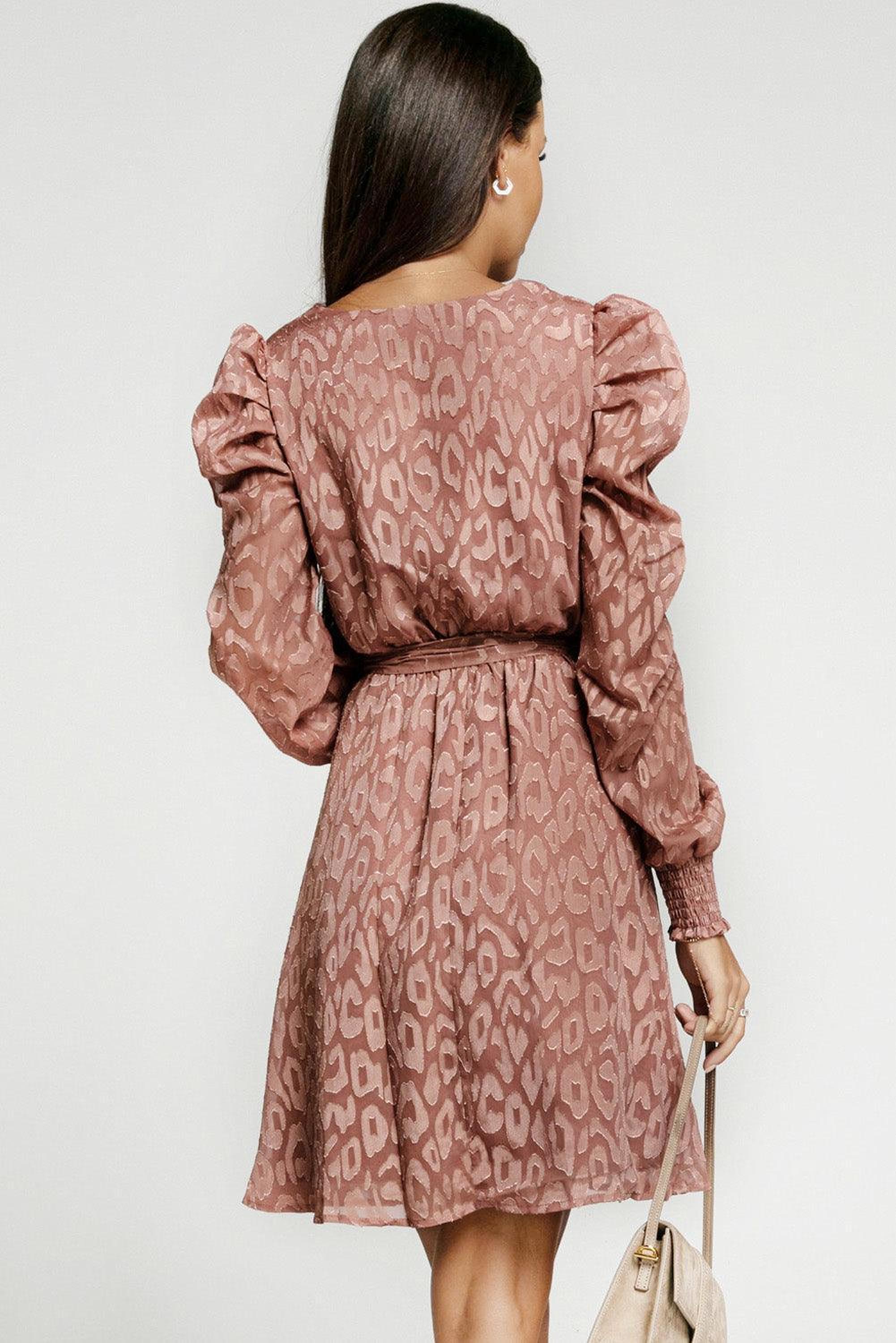 Robe portefeuille jacquard avec imprimé léopard élégante