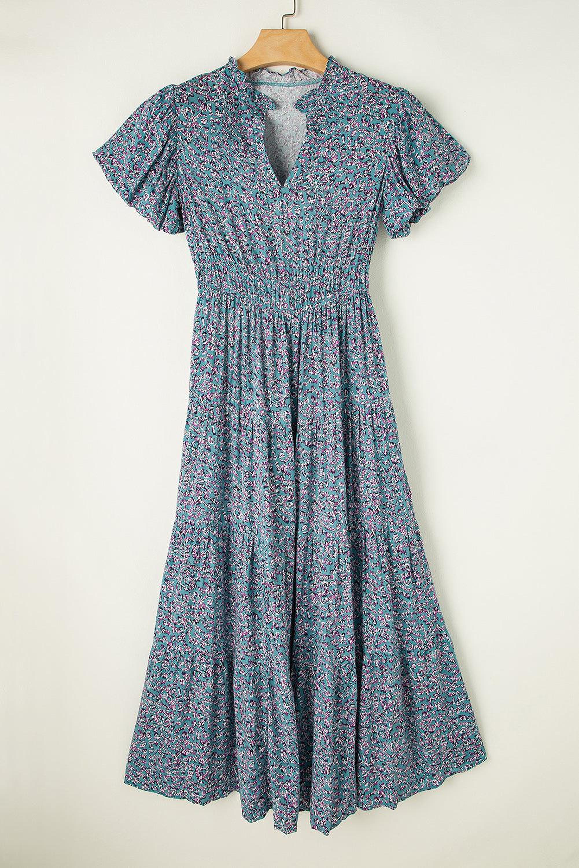 Robe maxi élégante à col en V avec imprimé floral
