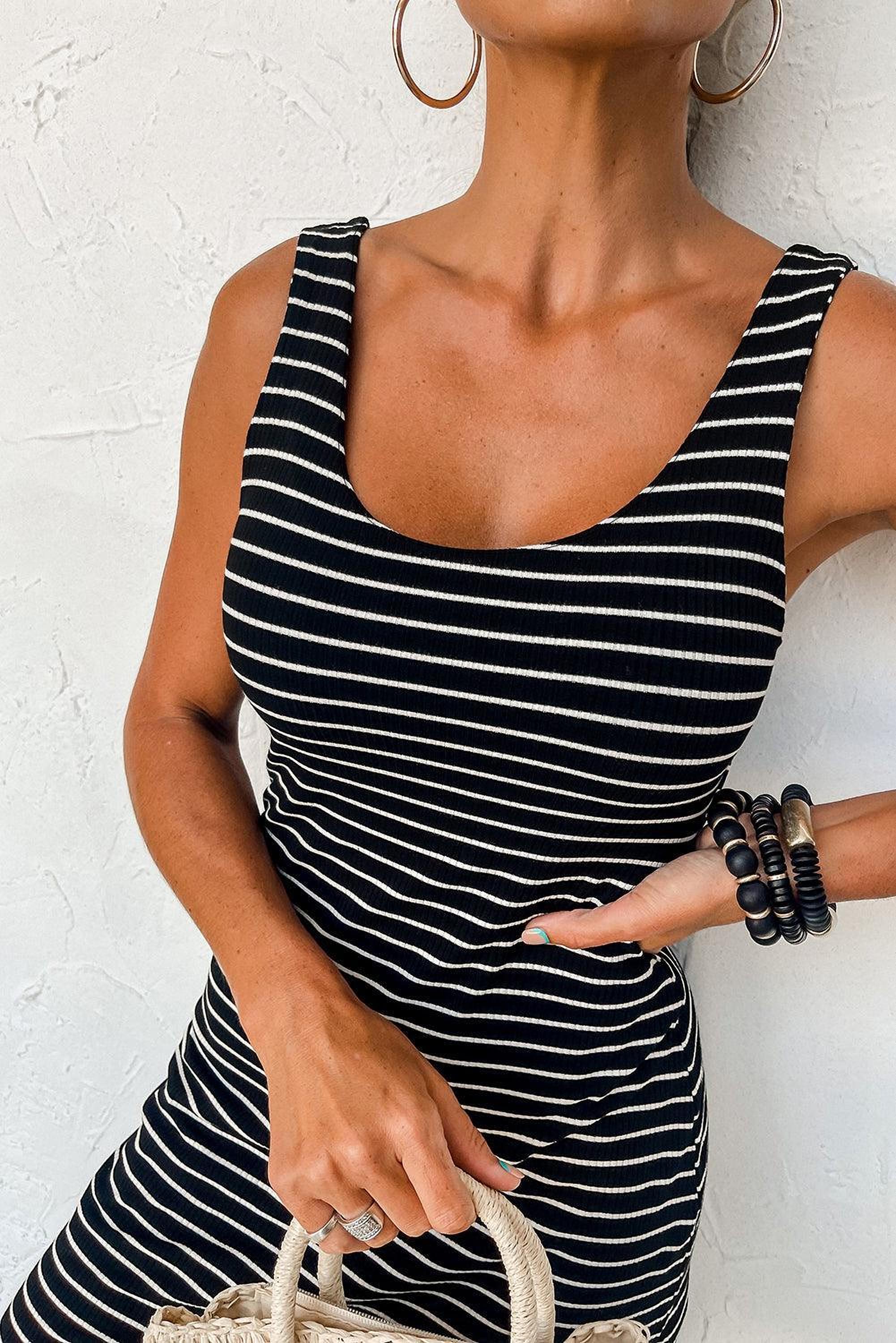 Mini-robe sans manches avec rayures et côtelé élégant
