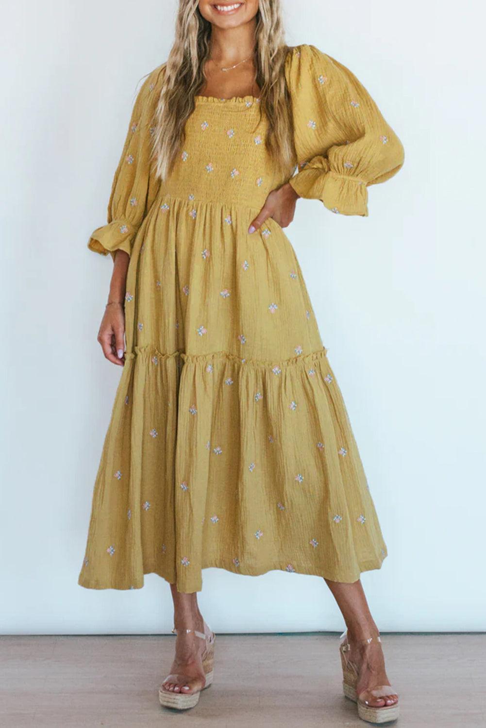 Robe midi boho imprimée avec volants