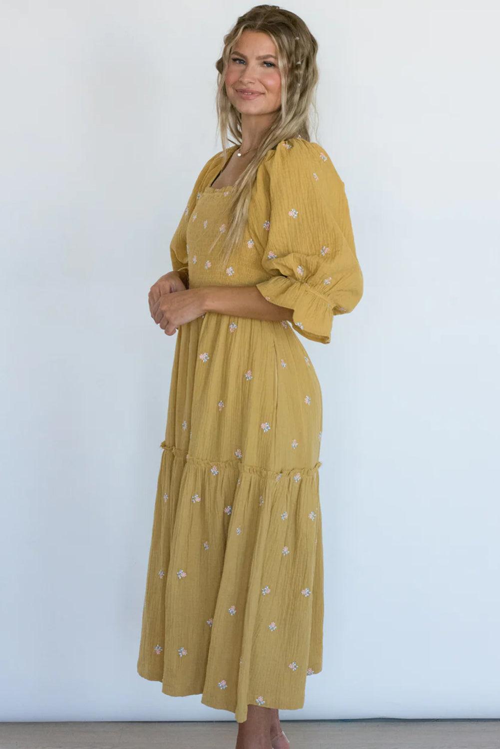 Robe midi boho imprimée avec volants