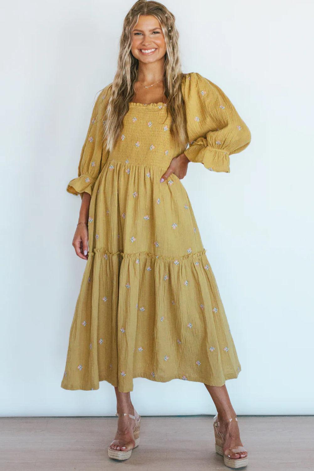 Robe midi boho imprimée avec volants