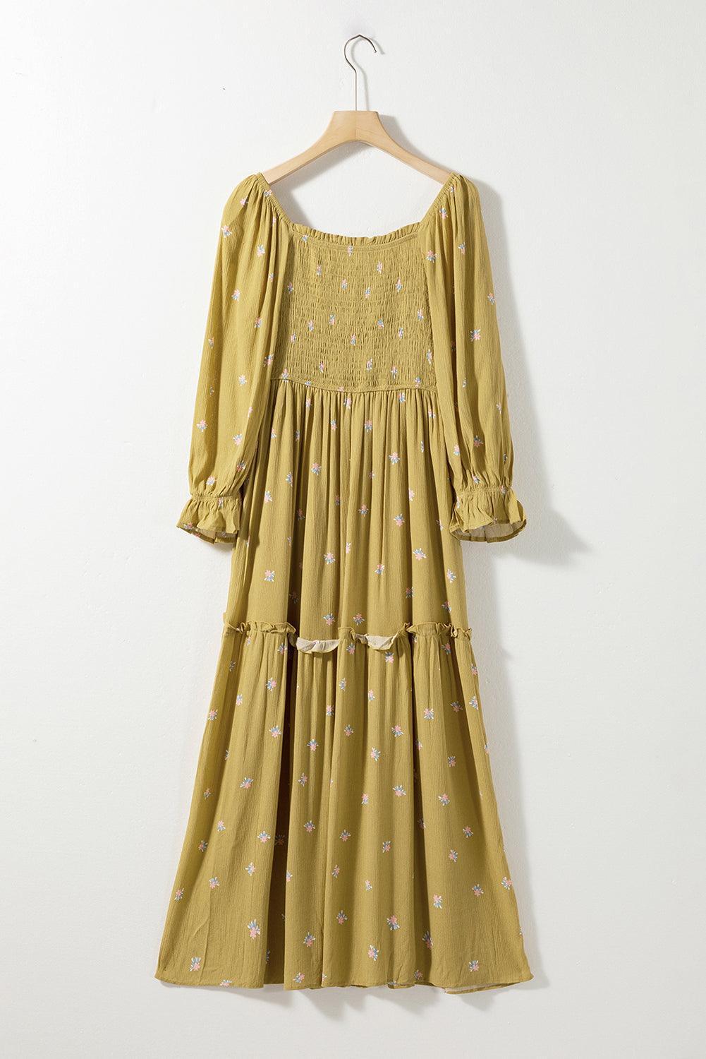 Robe midi boho imprimée avec volants