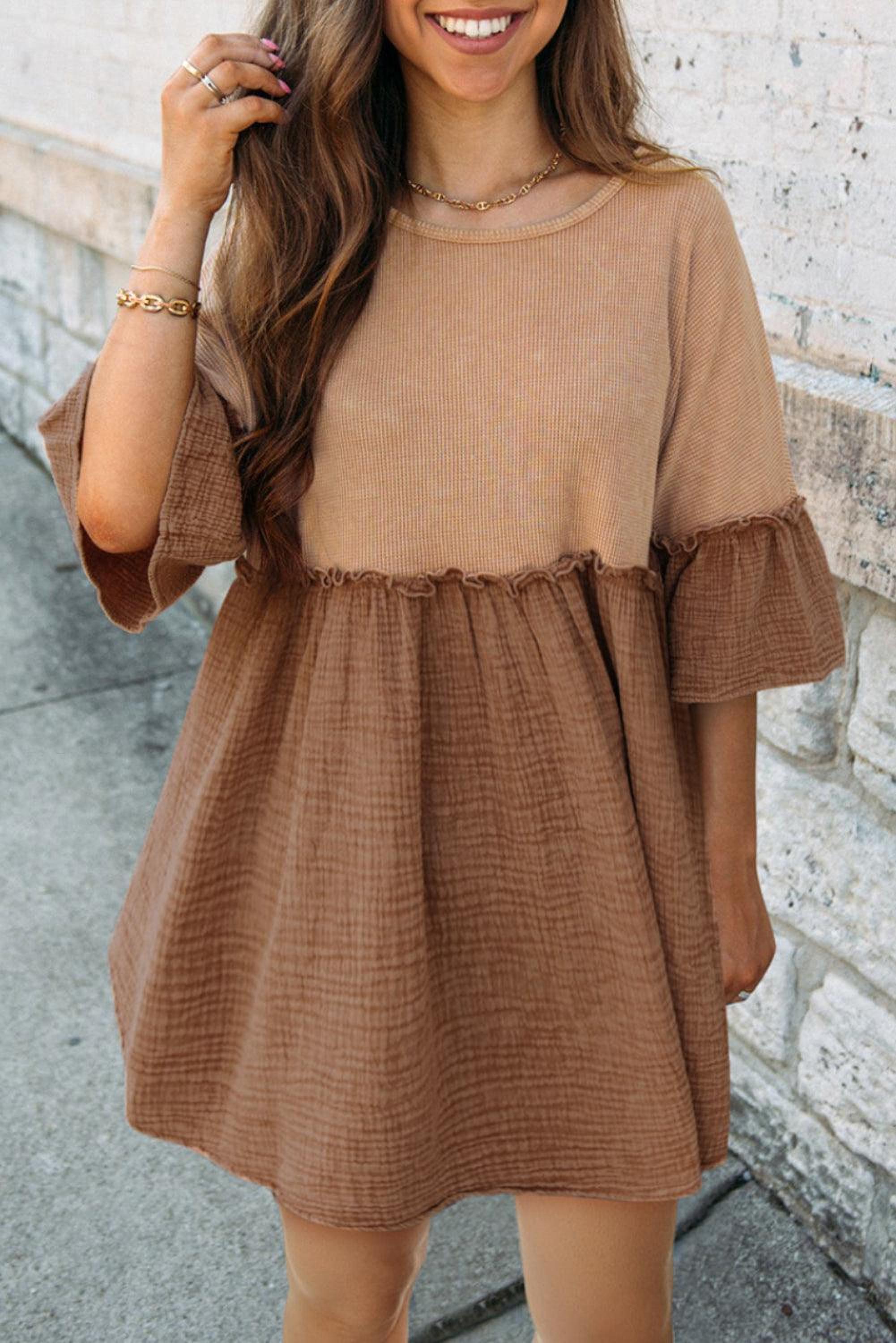 Robe patchwork en crêpe avec franges élégantes