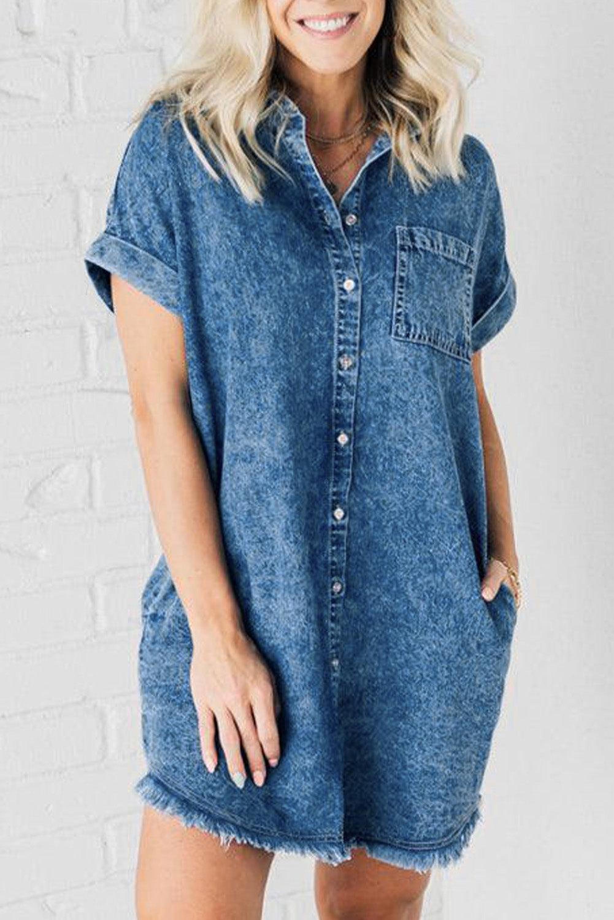 Robe en denim lavé minéral avec franges décontractées