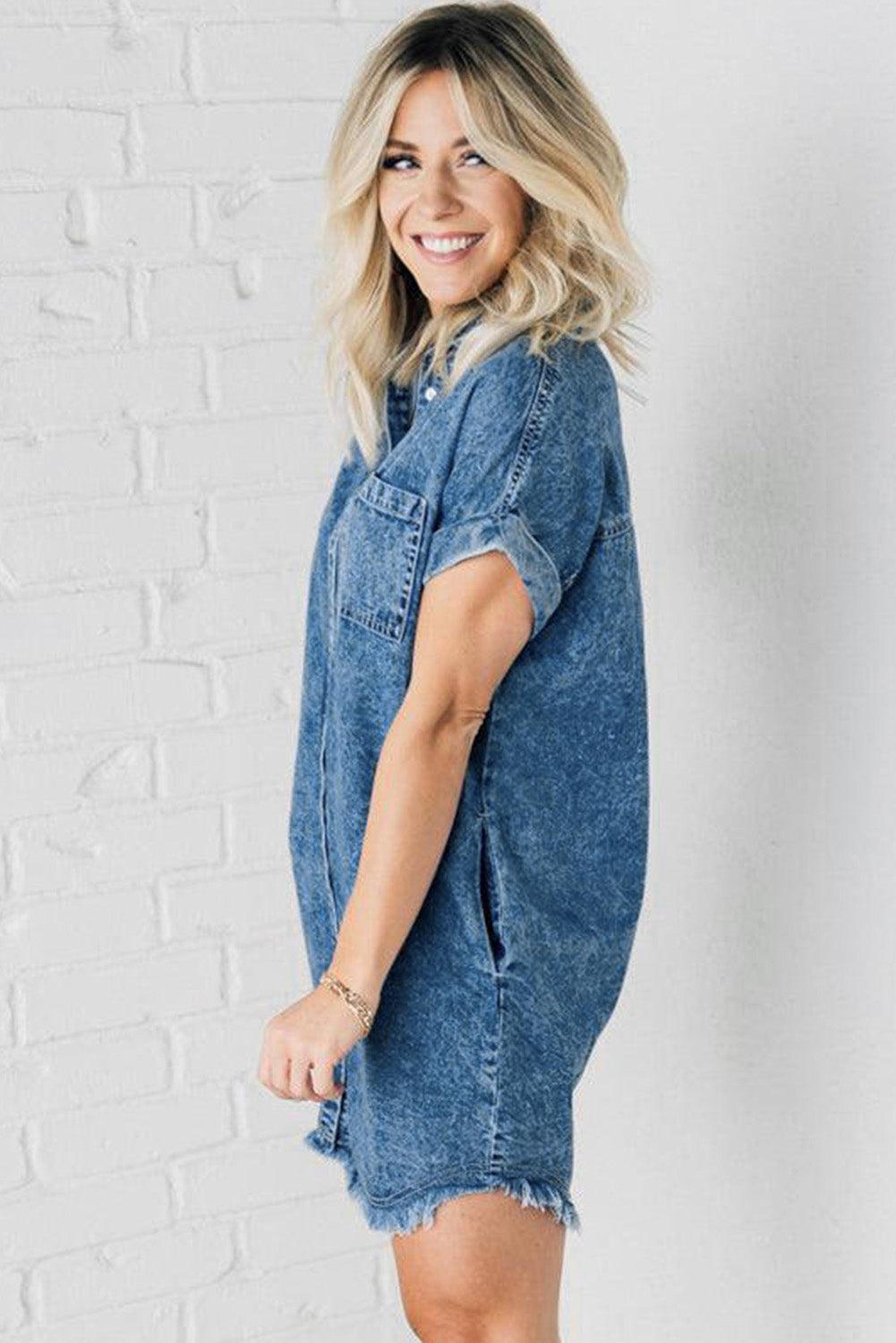 Robe en denim lavé minéral avec franges décontractées