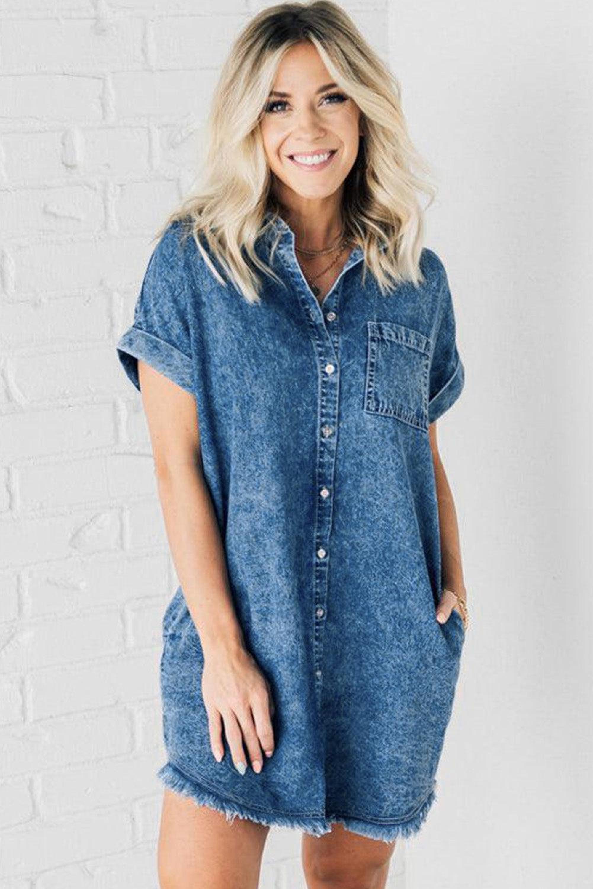 Robe en denim lavé minéral avec franges décontractées