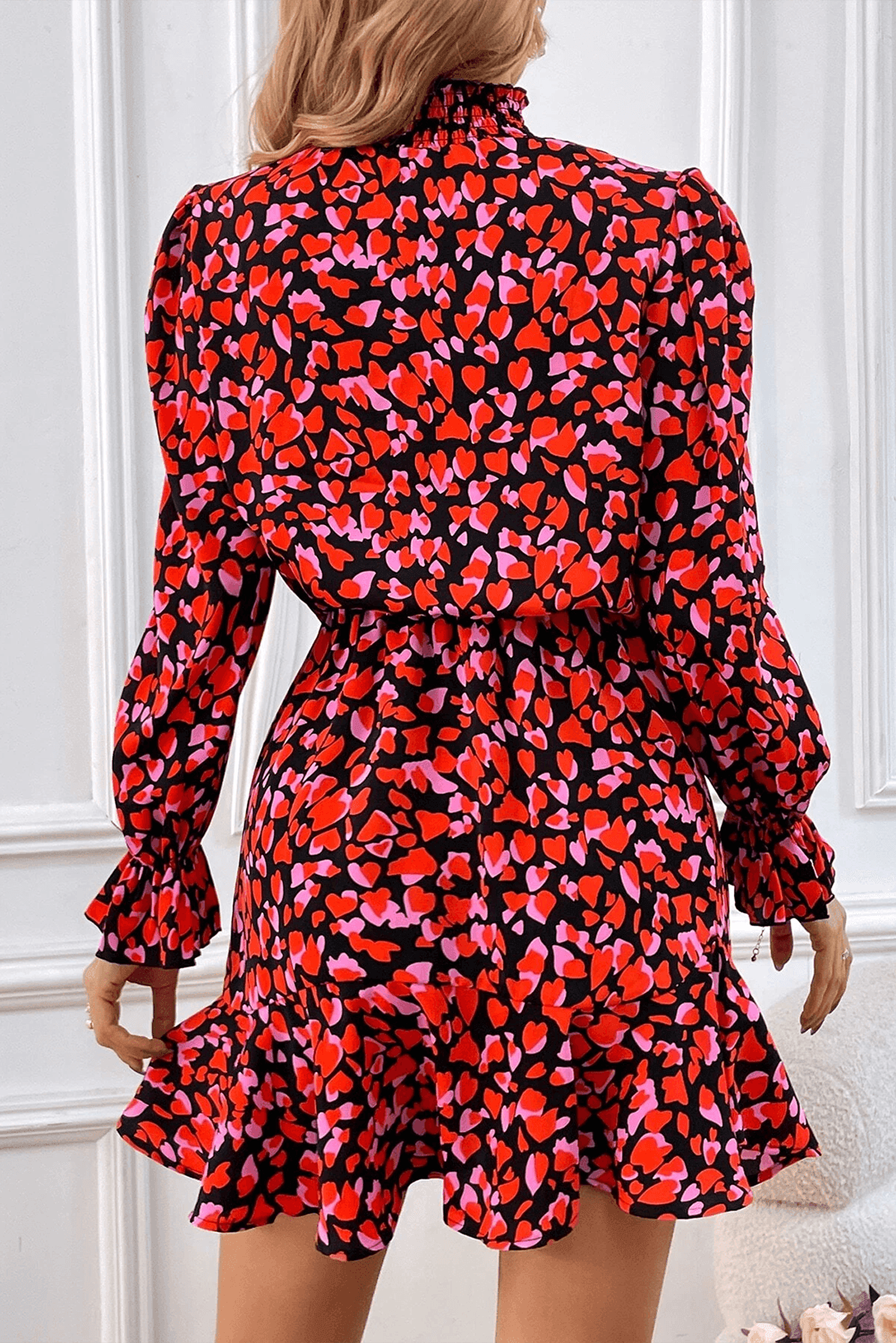 Mini-robe à imprimé cœurs avec manches longues