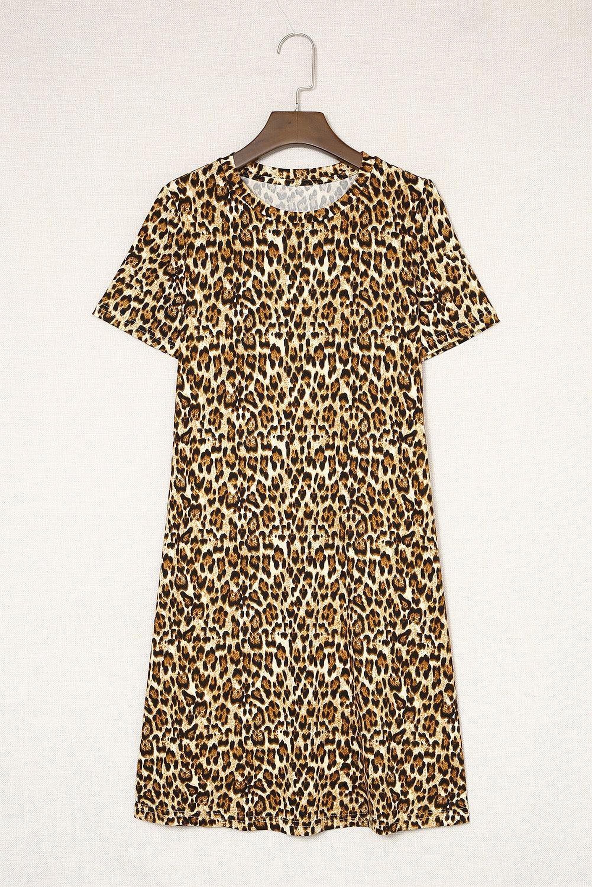 Mini robe A-ligne à manches courtes avec imprimé léopard