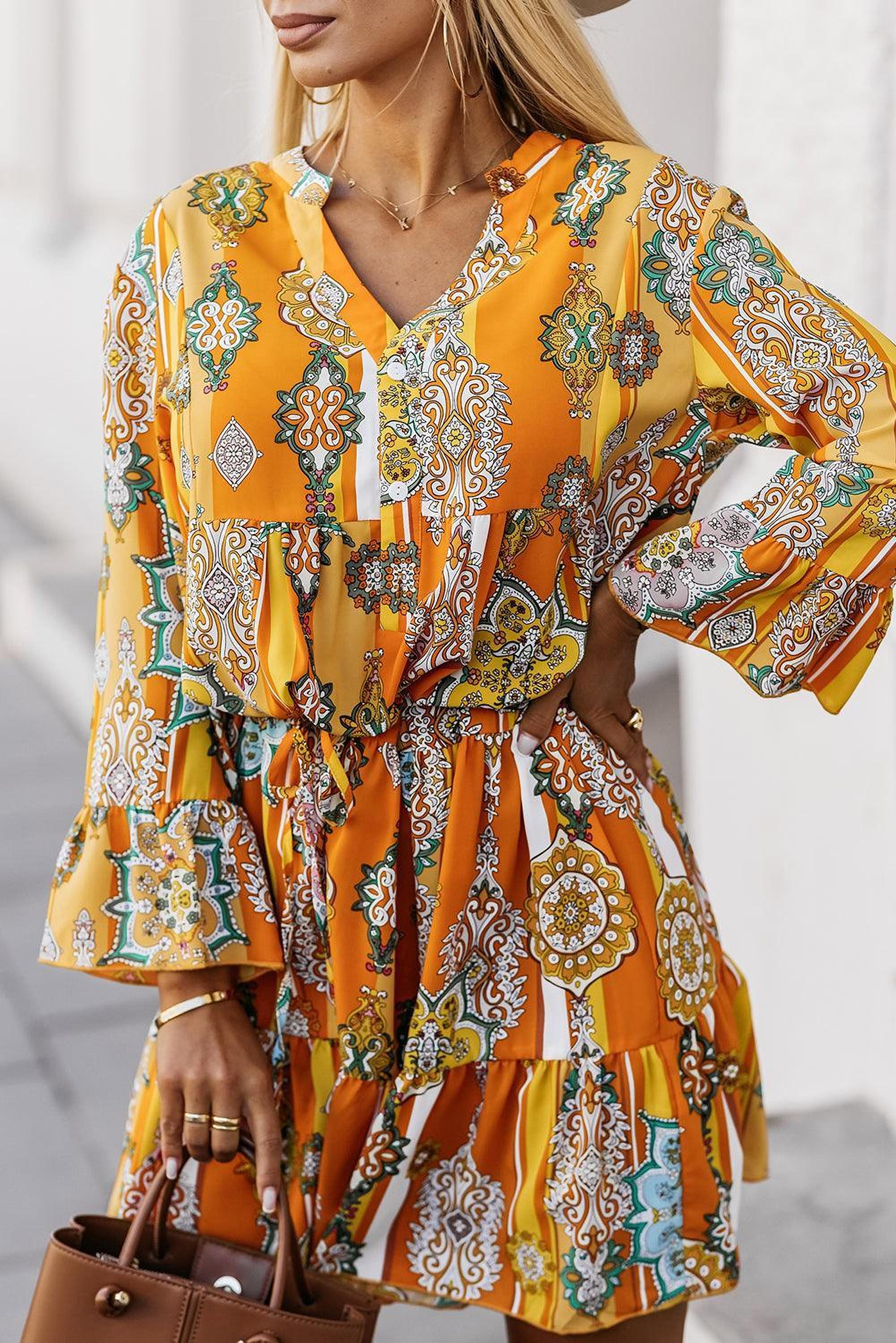 Robe boho à imprimé géométrique avec décolleté en V