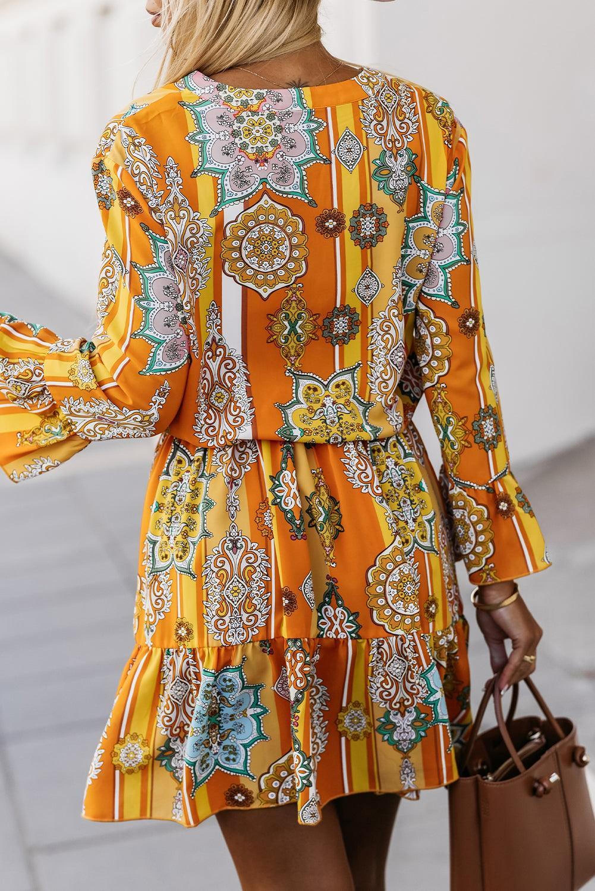 Robe boho à imprimé géométrique avec décolleté en V