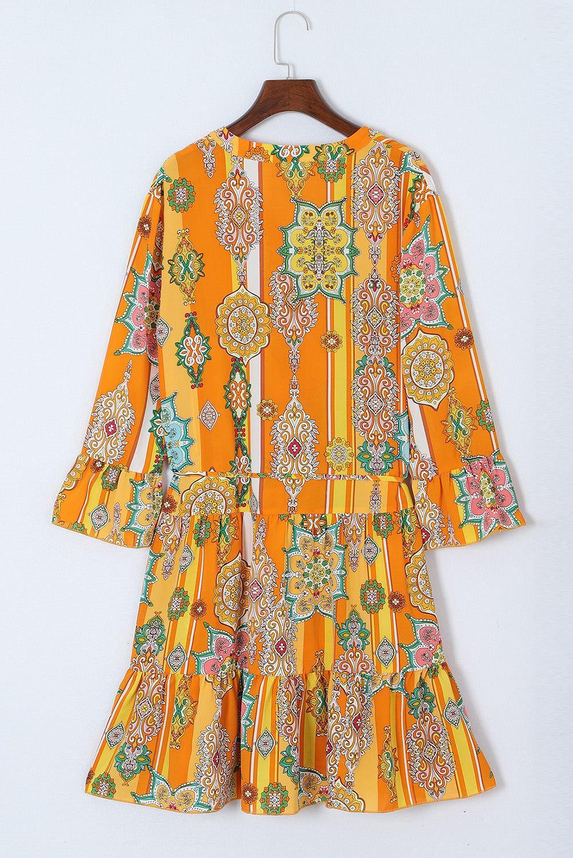 Robe boho à imprimé géométrique avec décolleté en V