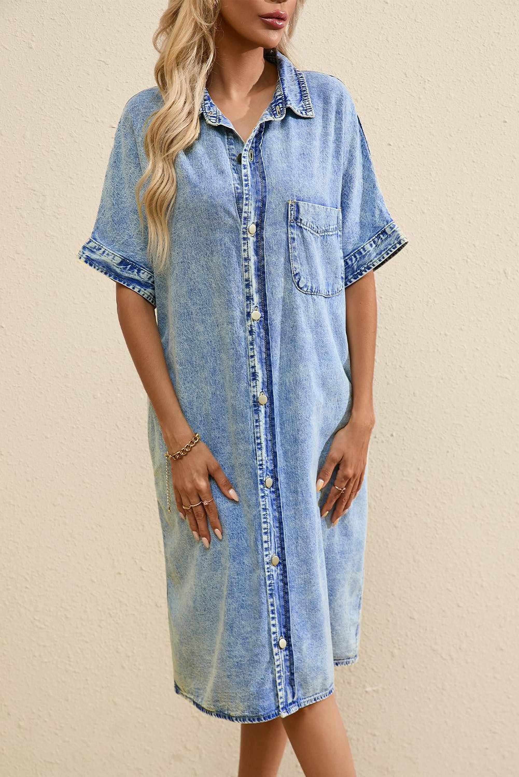 Robe chemise en chambray à manches courtes et coupe décontractée