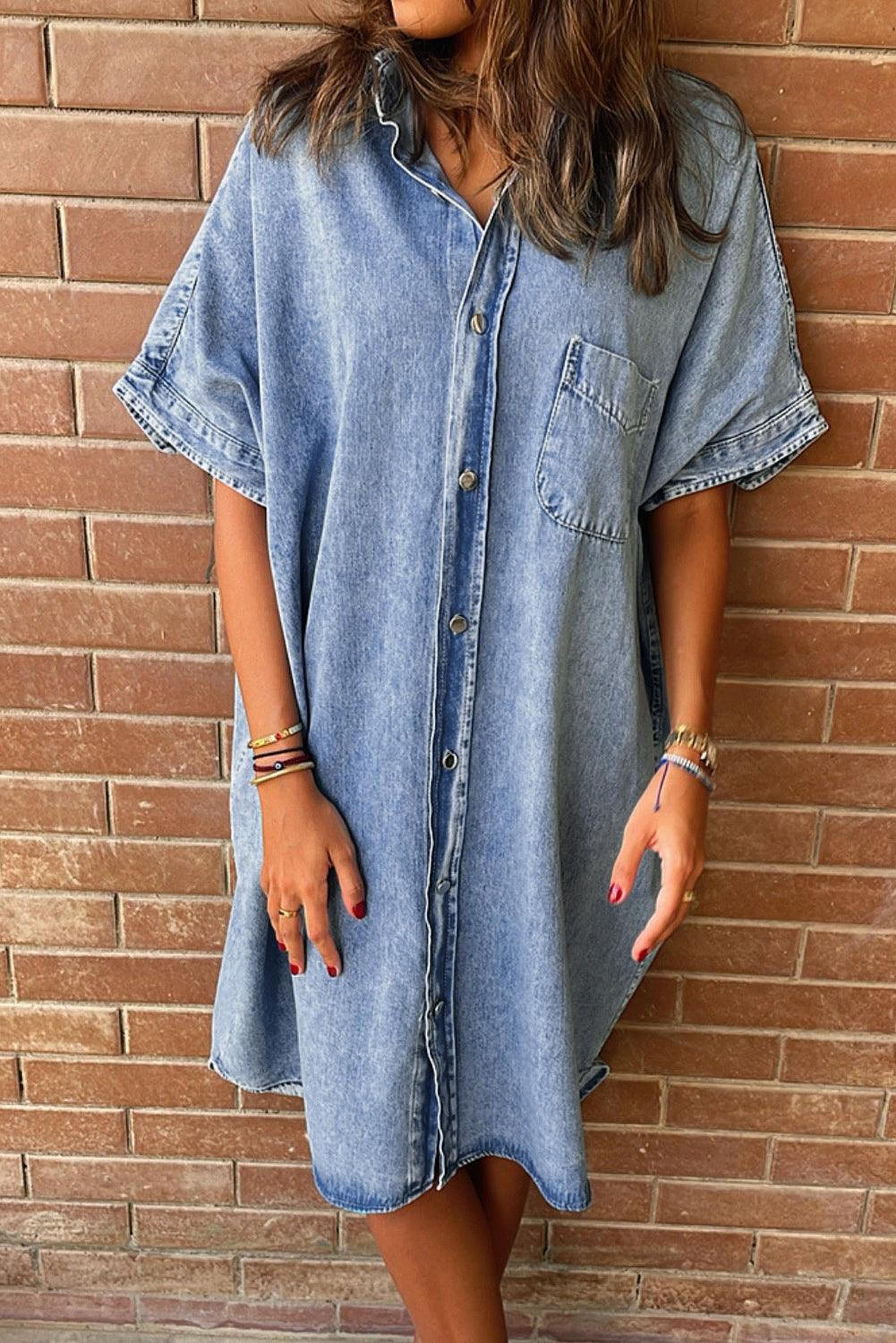 Robe chemise en chambray à manches courtes et coupe décontractée