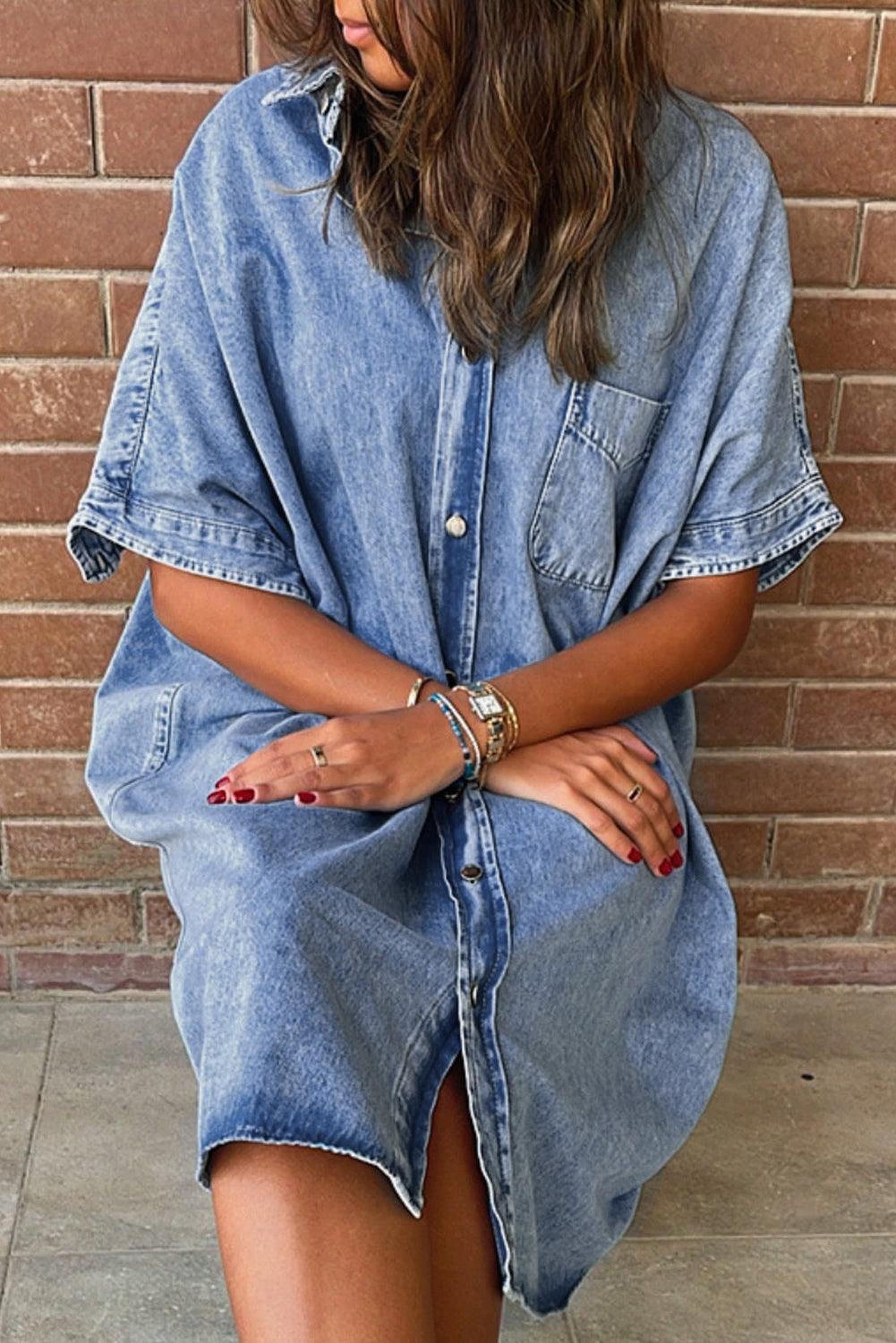 Robe chemise en chambray à manches courtes et coupe décontractée