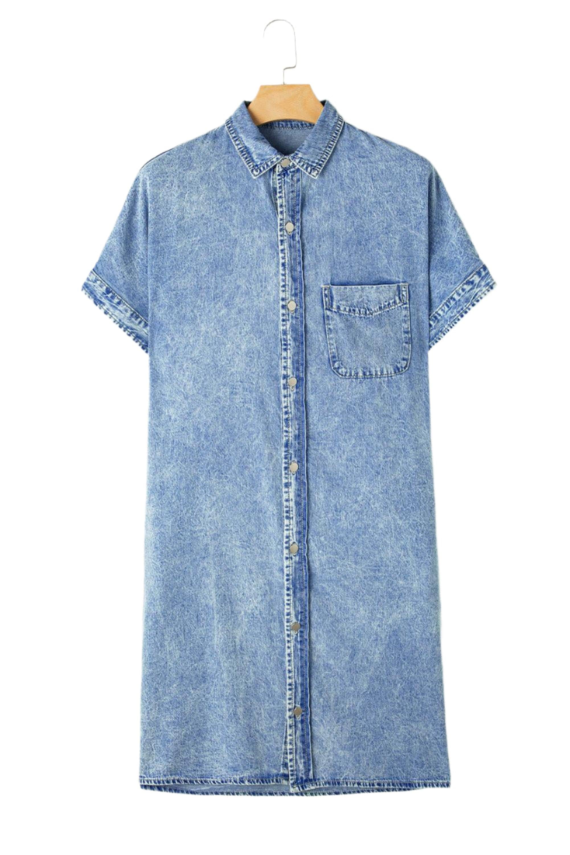 Robe chemise en chambray à manches courtes et coupe décontractée