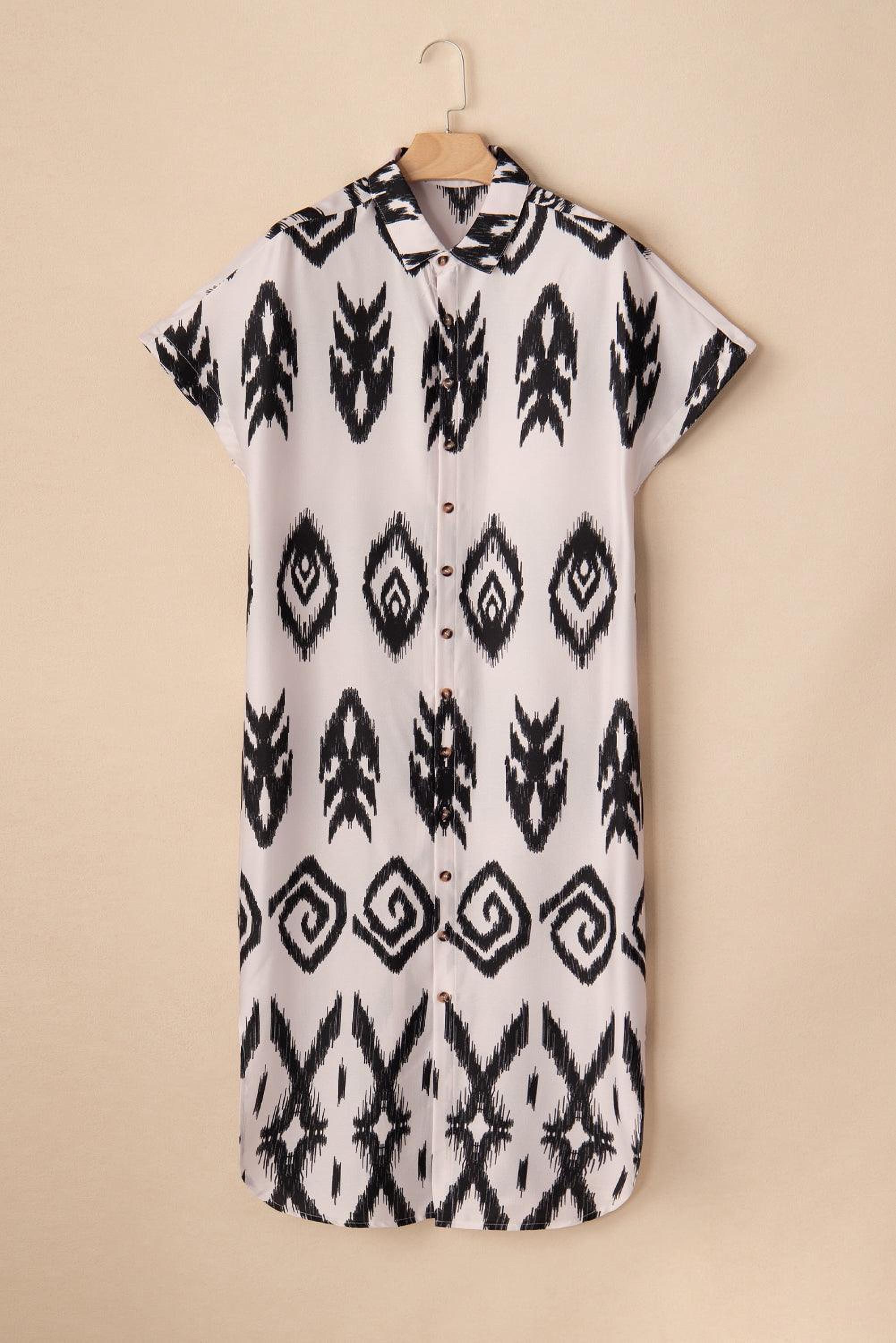 Longue robe chemise avec imprimé géométrique