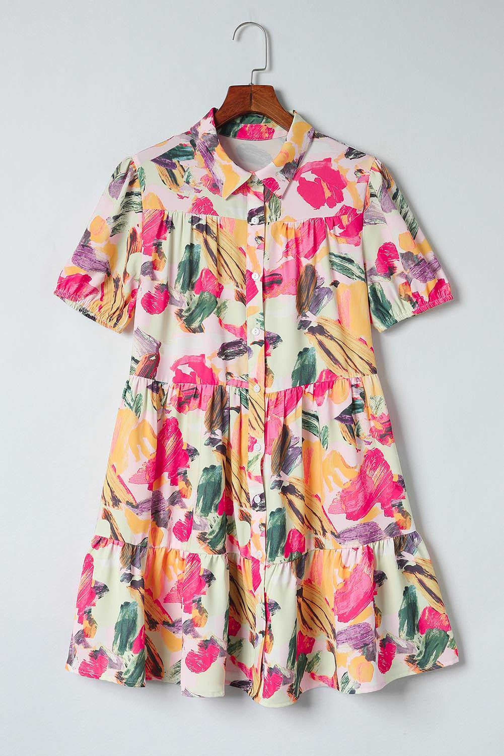 Robe chemisier à motifs floraux avec manches courtes