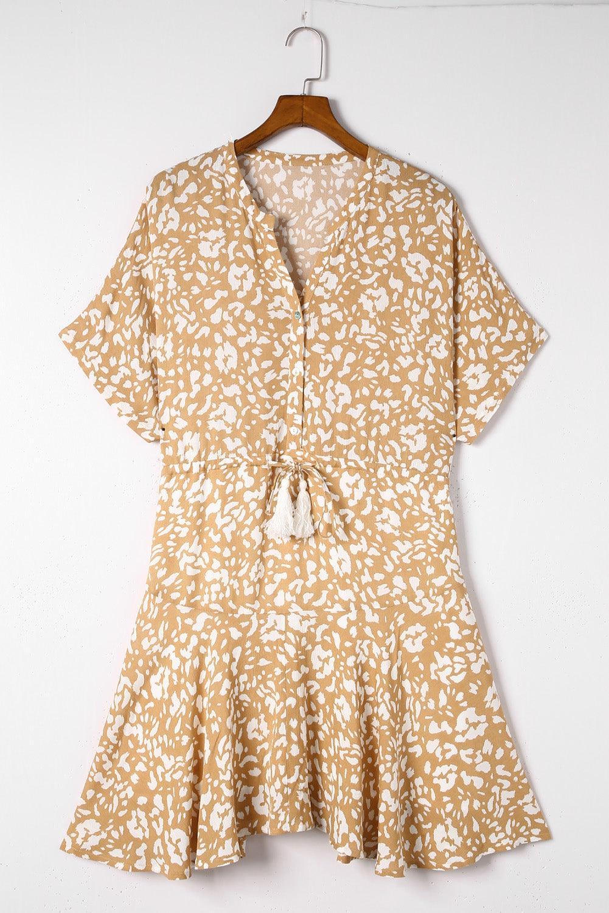 Mini-robe imprimée avec franges et décolleté en V