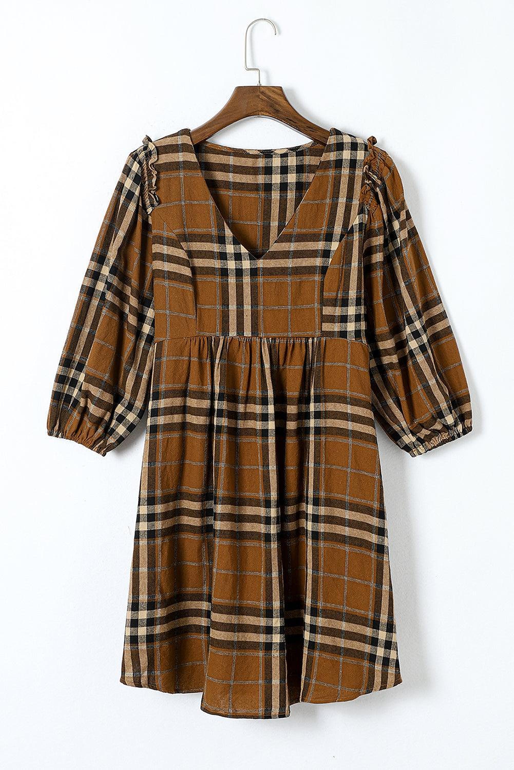 Robe babydoll à taille empire, motif carreaux classique