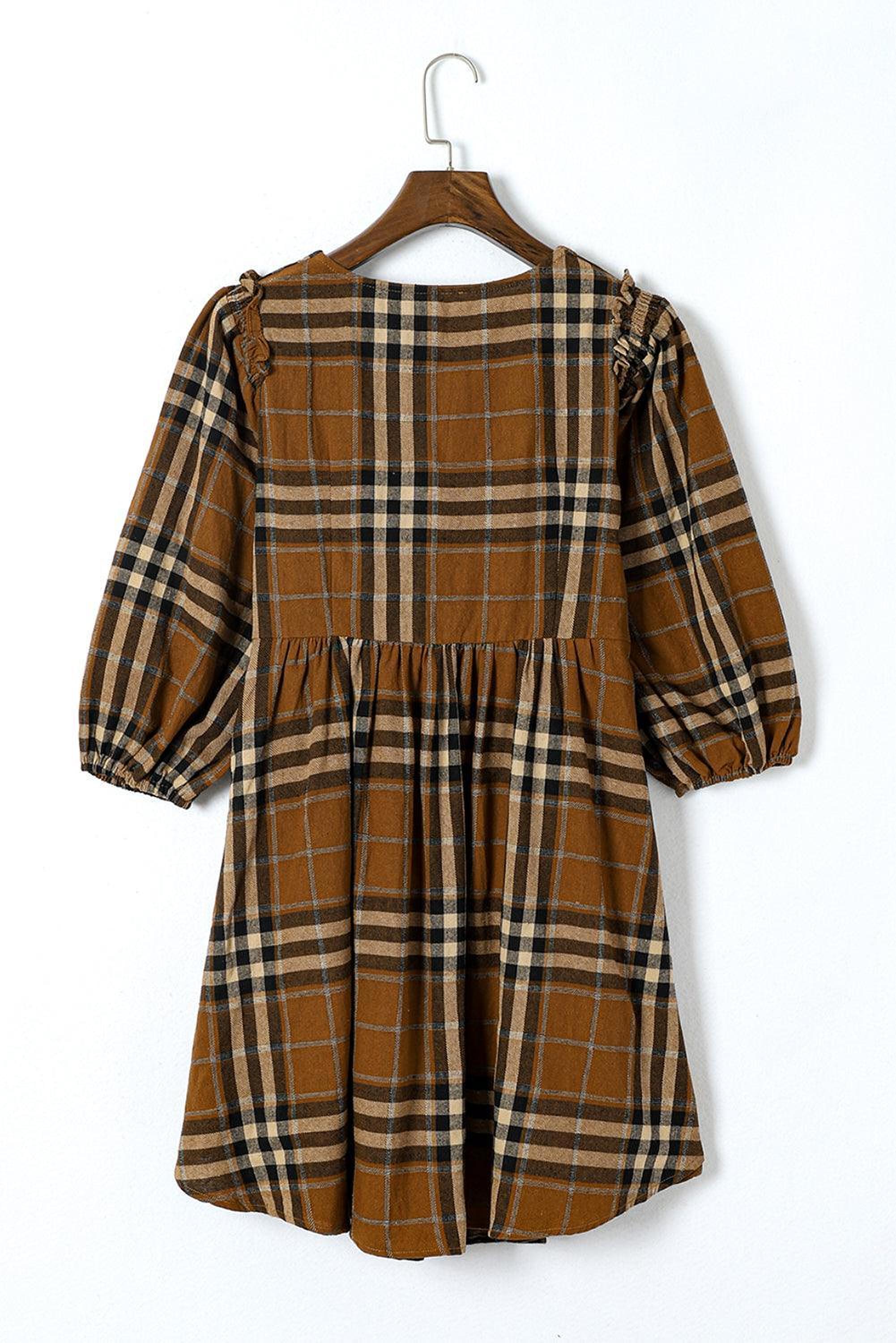 Robe babydoll à taille empire, motif carreaux classique