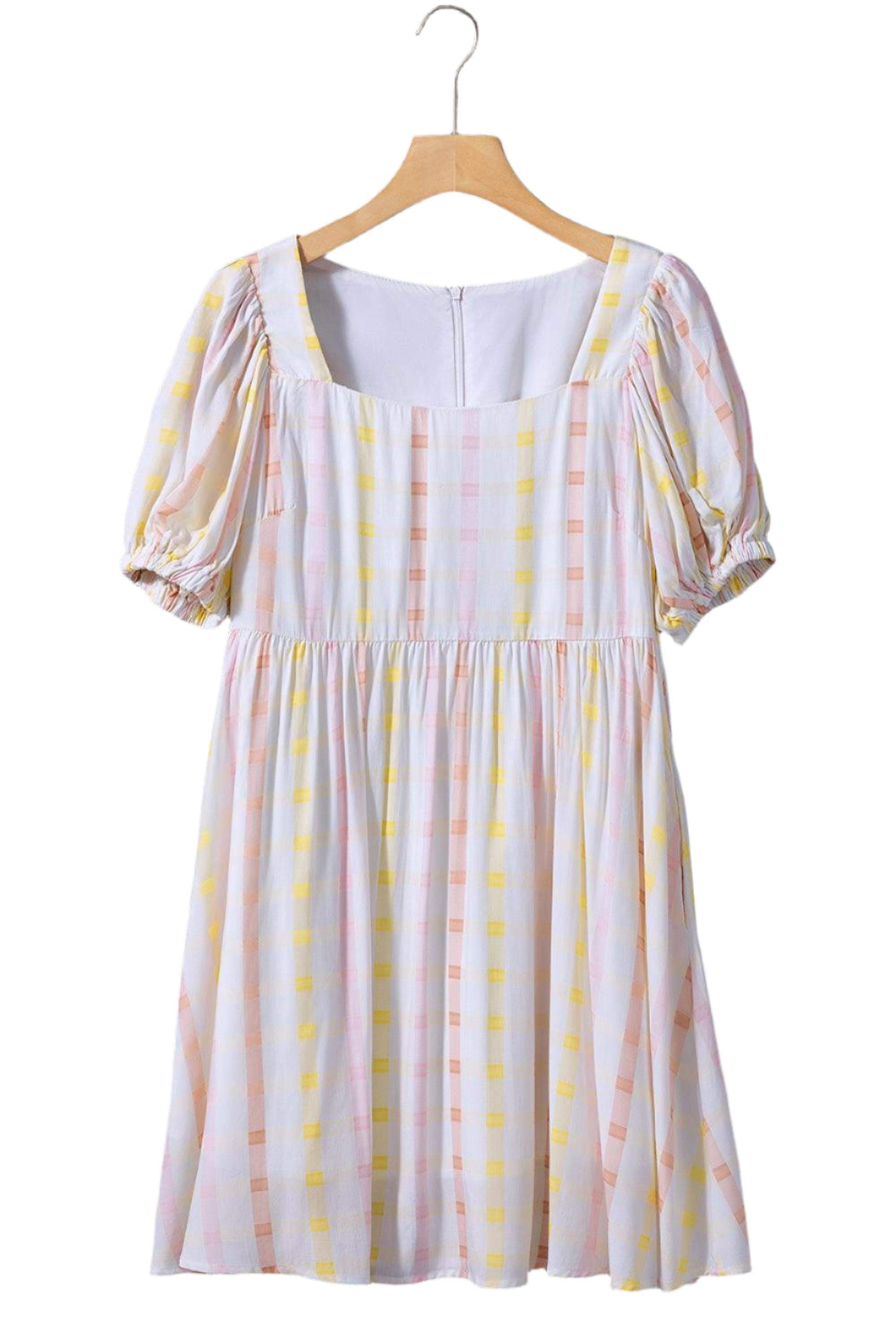 Robe skater à carreaux avec manches bouffantes