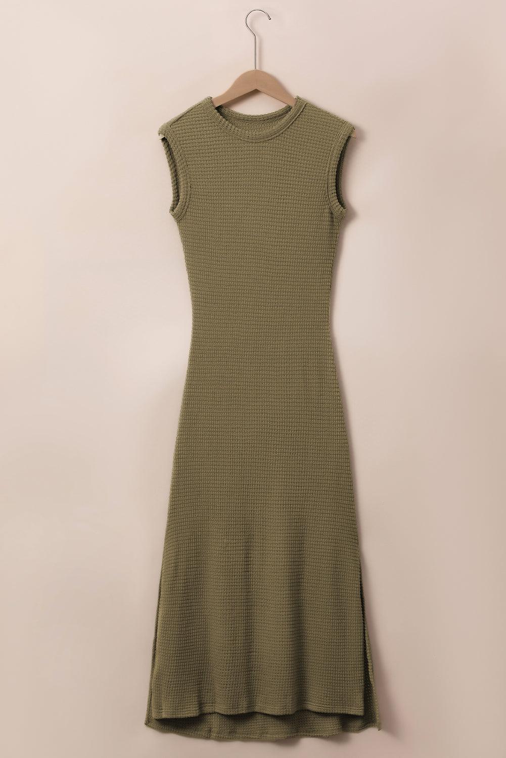 Robe maxi élégante avec des fentes et un motif en wafel