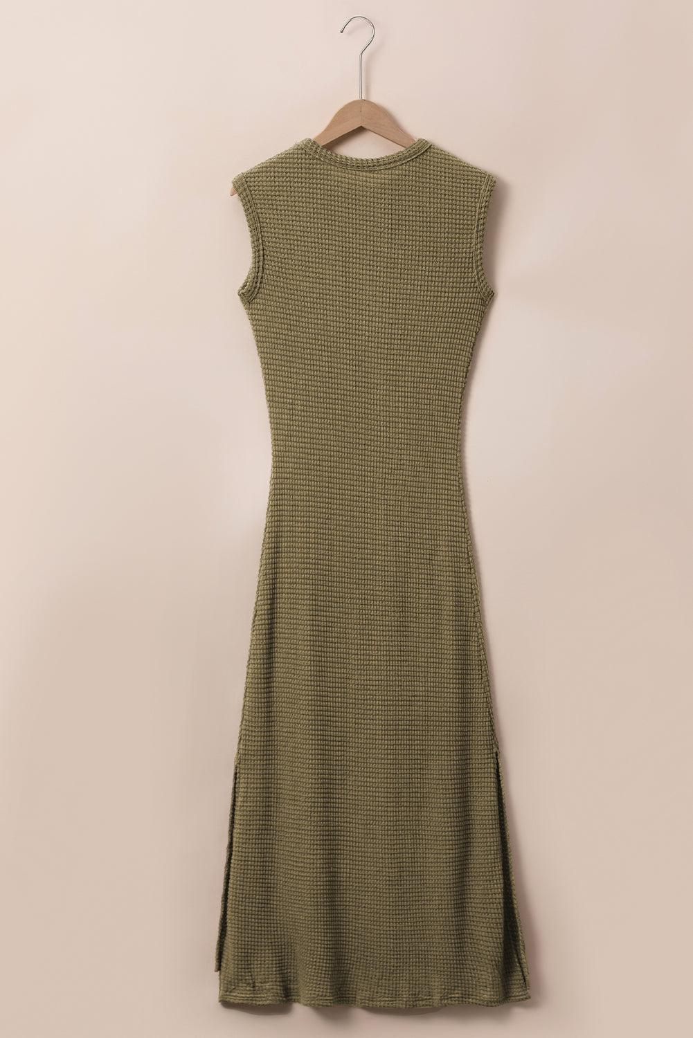 Robe maxi élégante avec des fentes et un motif en wafel