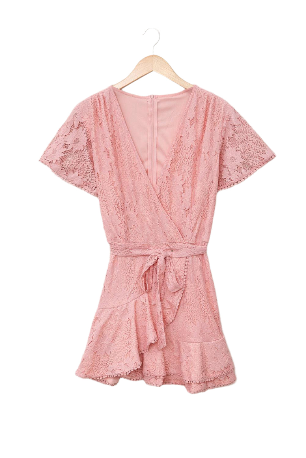 Robe portefeuille en dentelle avec manches et décolleté en V