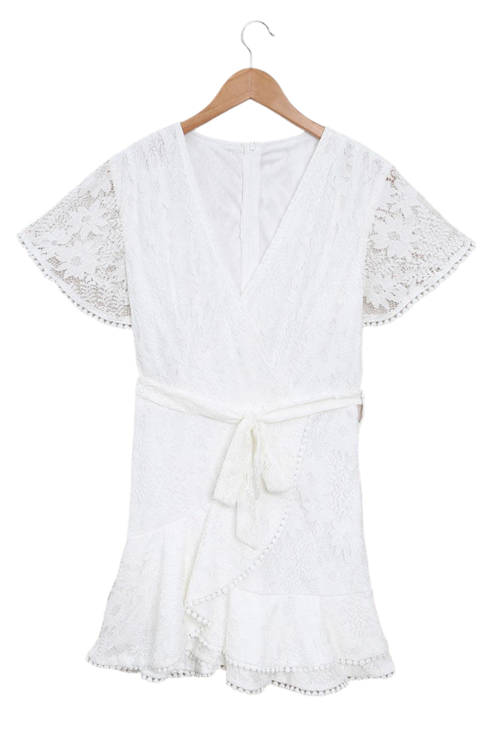 Robe portefeuille en dentelle avec manches et décolleté en V