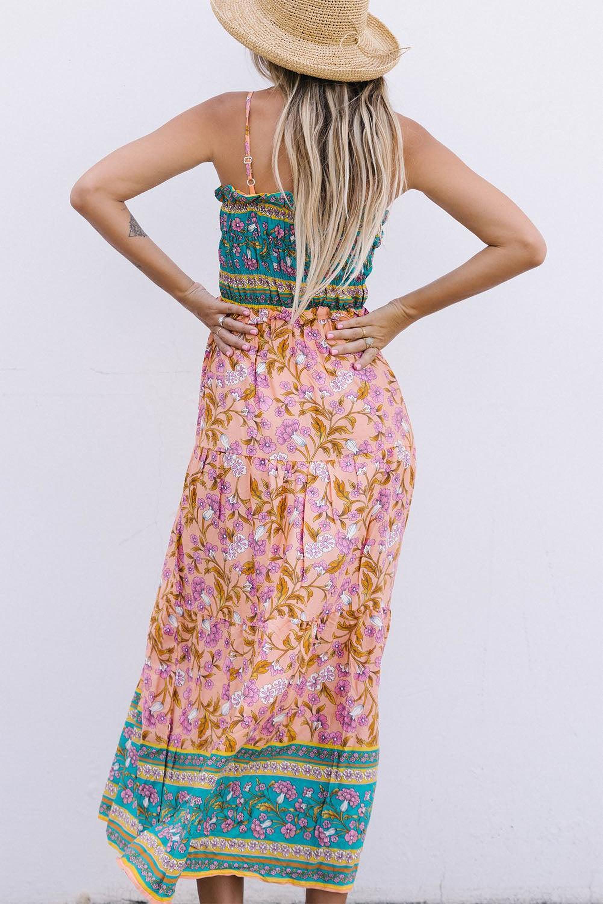 Maxi robe bohème avec bretelles spaghetti
