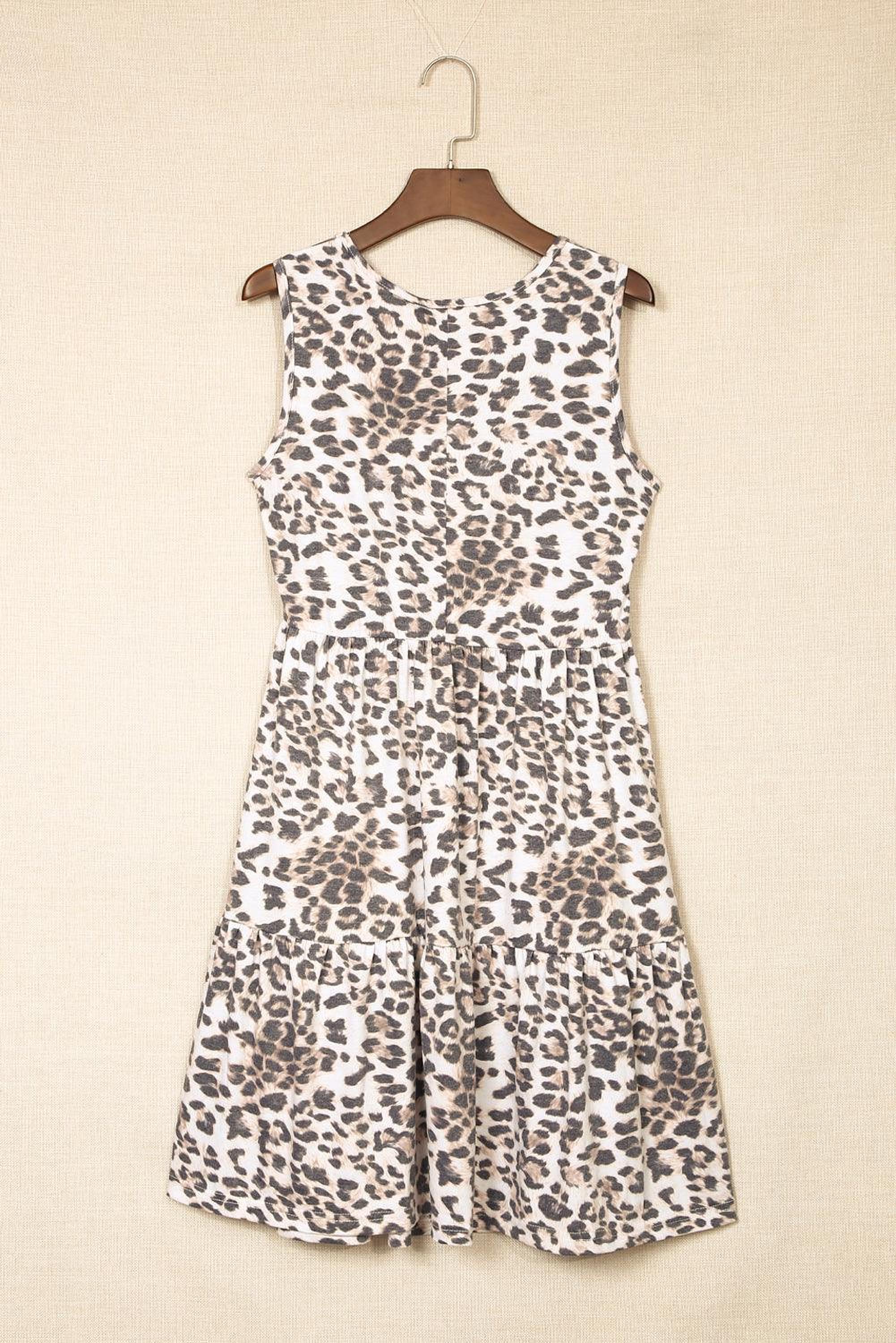 Mini robe sans manches avec imprimé léopard et coupe en couches