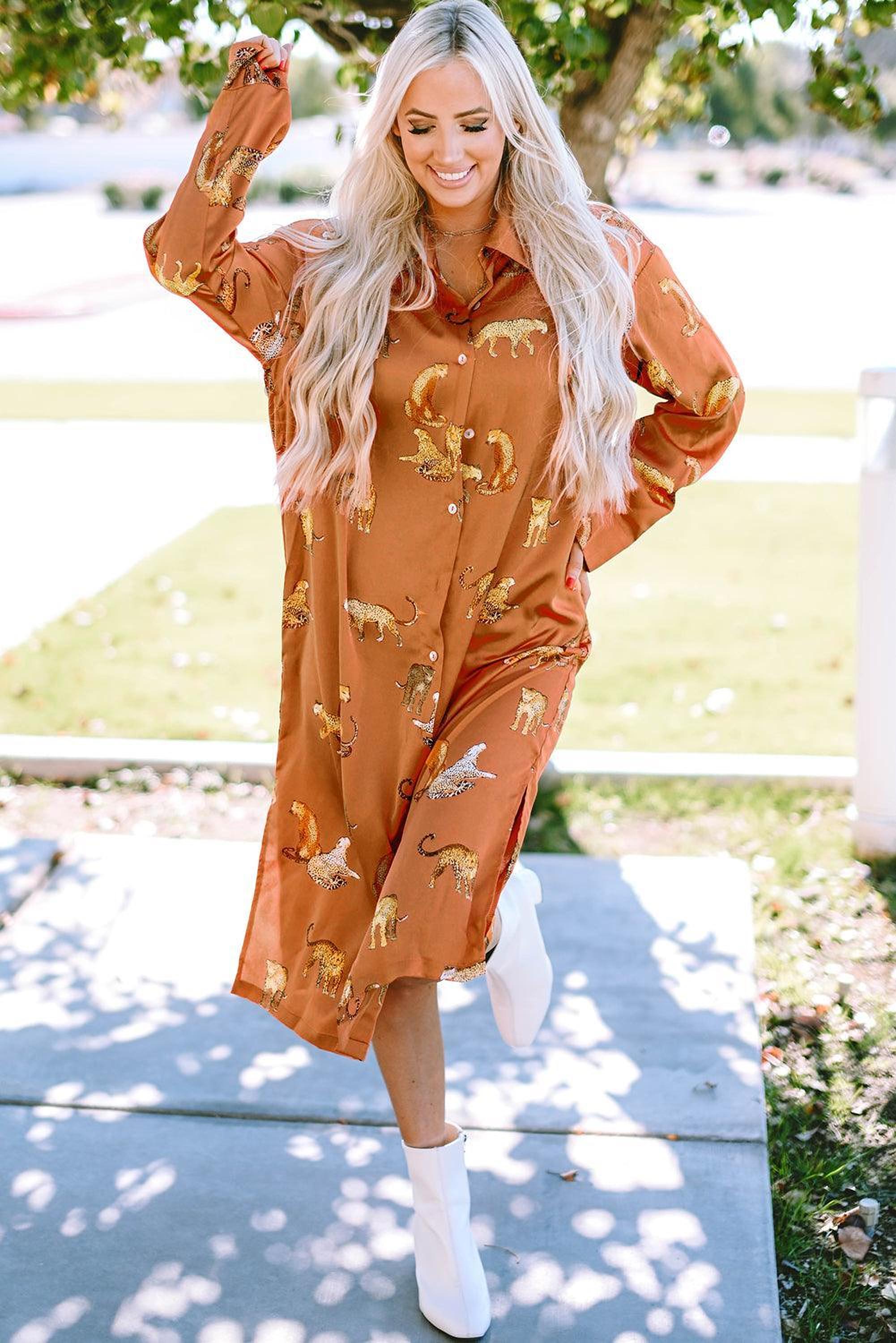 Robe-chemise à boutons avec imprimé léopard élégant