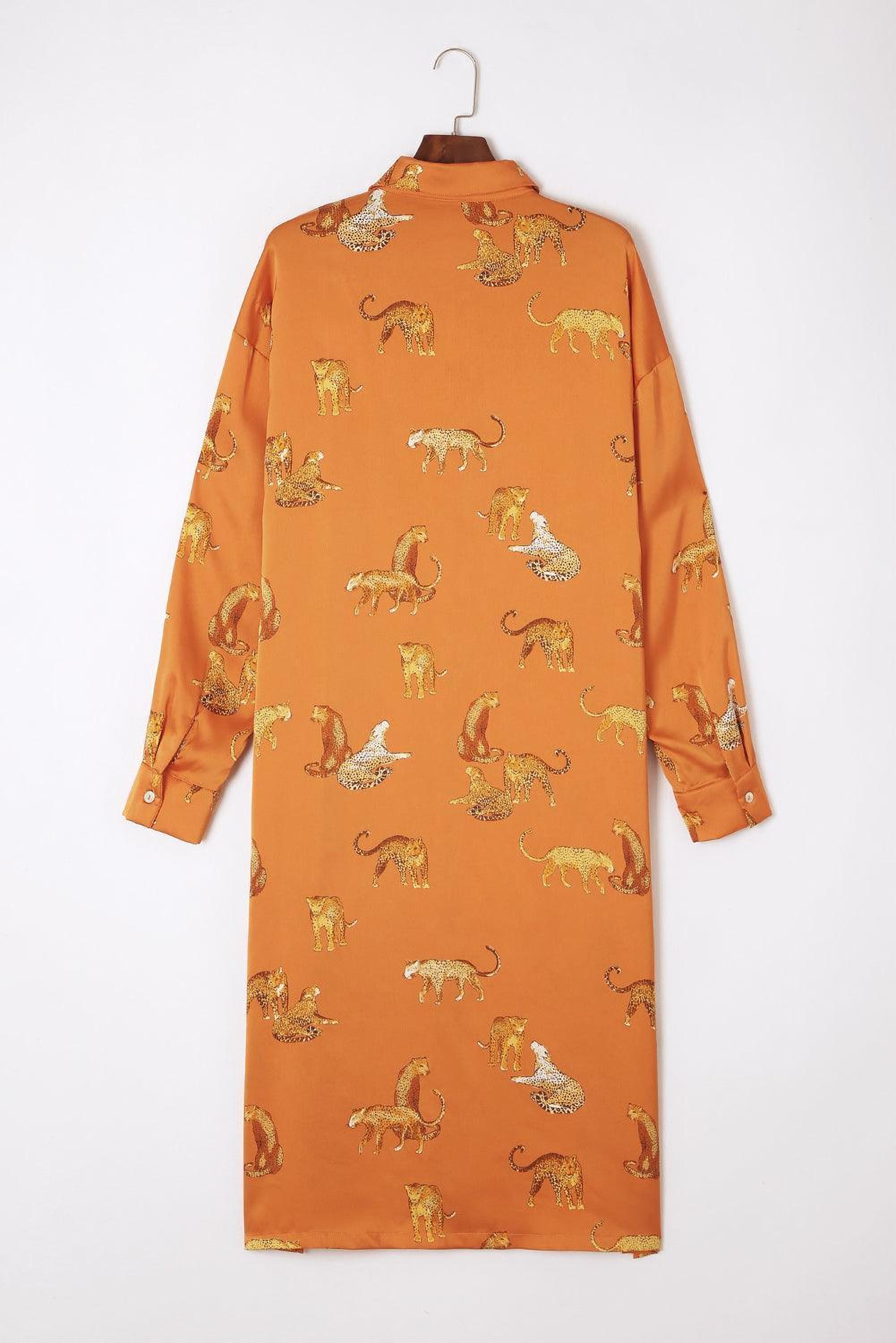 Robe-chemise à boutons avec imprimé léopard élégant