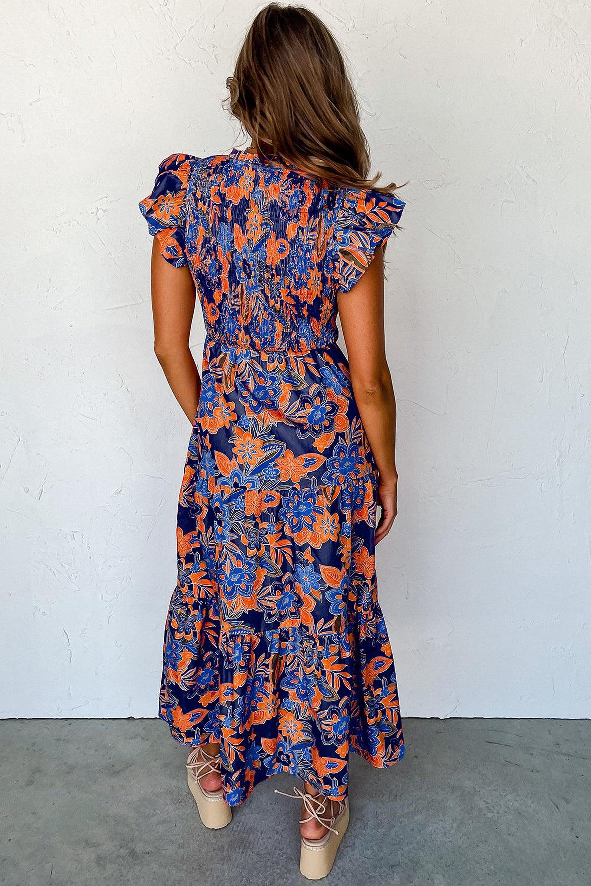 Robe florale bohème avec encolure en V et volants