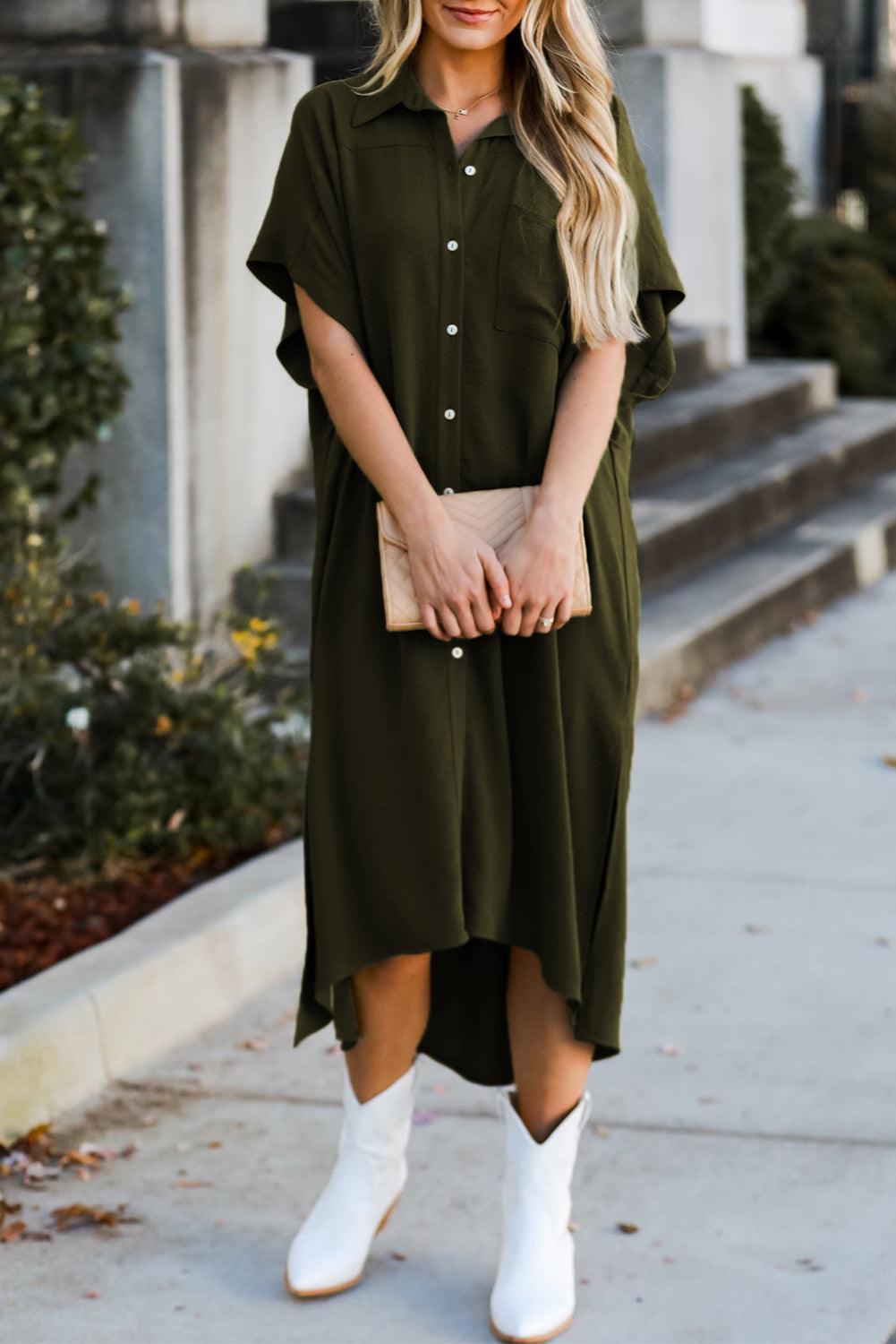 Robe chemisier trapèze à manches courtes, style décontracté et élégant