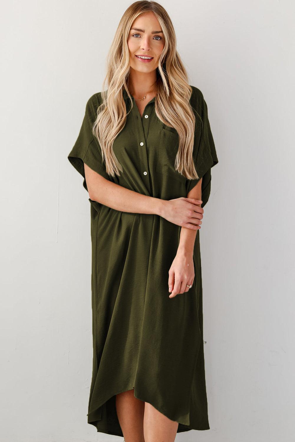 Robe chemisier trapèze à manches courtes, style décontracté et élégant