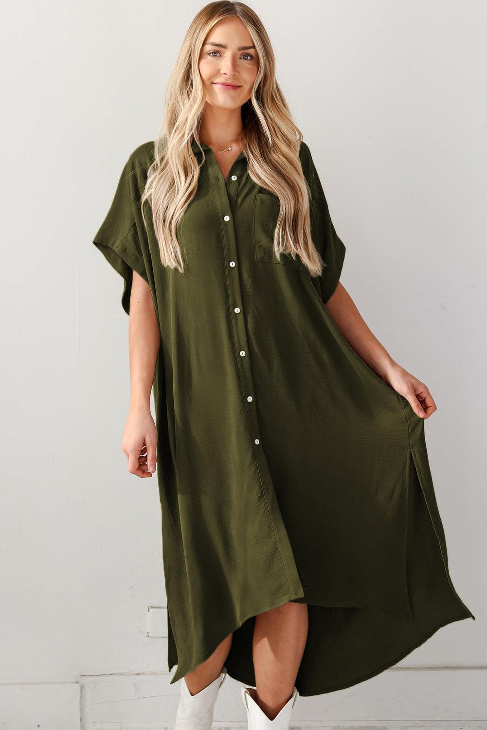 Robe chemisier trapèze à manches courtes, style décontracté et élégant